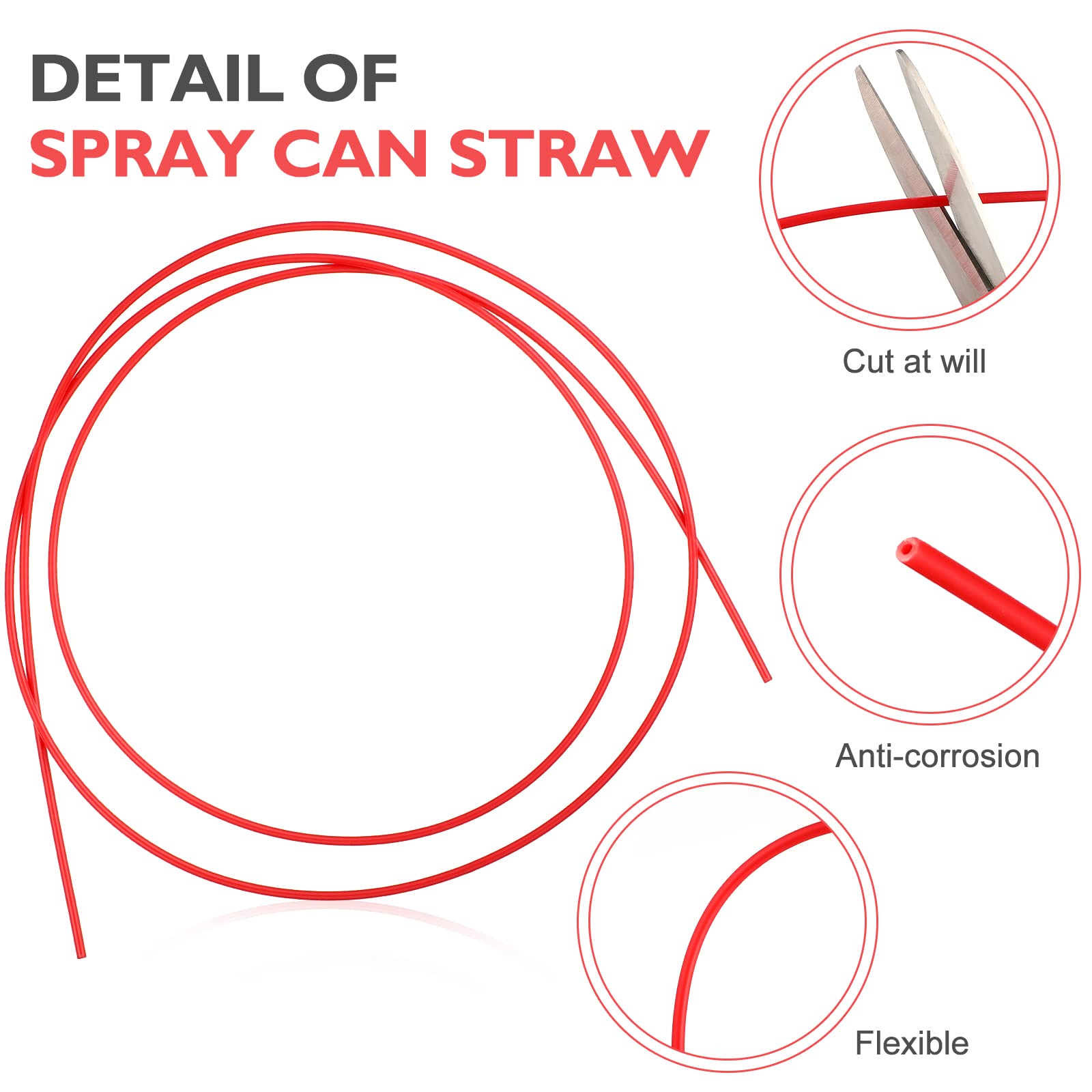 Flexible Spray Can Replacement Straws - 51.1 Inch Red Plastic Extension Nozzle Straws (4 Pack) for Easy Spray Painting, Graffiti, Lubrication & DIY Projects