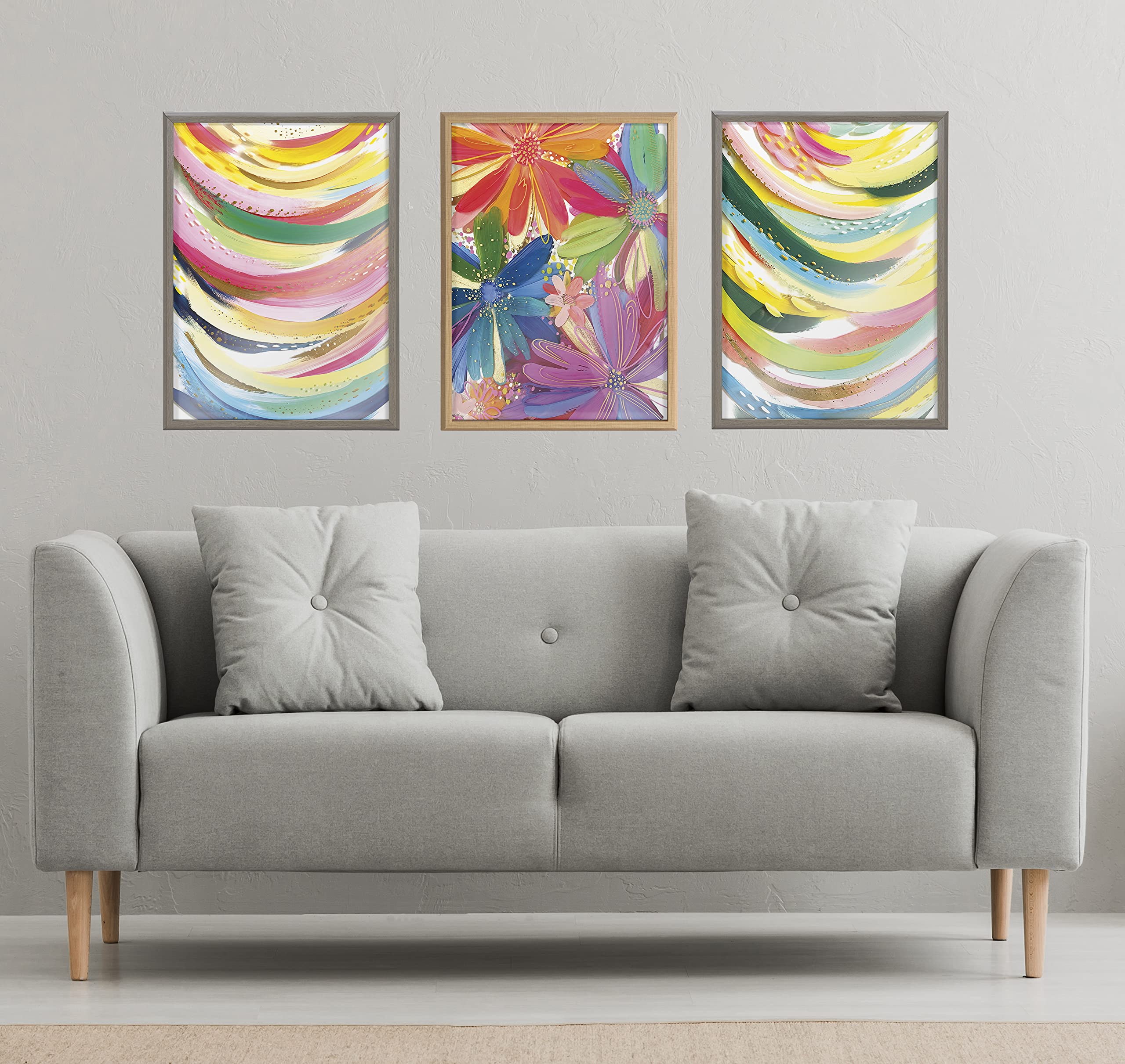 Jessi Raulet Ettavee Brushstroke 117 Framed Wall Art - 18x24 Gray Abstract Painting Print on Glass - Modern Home & Office Decor for Living Room, Bedroom or Gallery