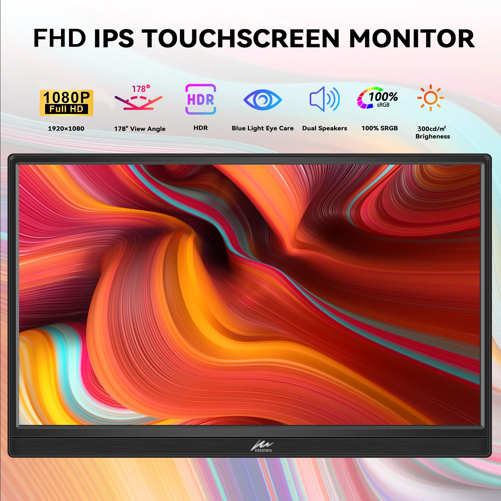 15.6 Inch Portable Touchscreen Monitor - Full HD 1080P HDR IPS Display with USB-C & HDMI Ports, Built-in Speakers & Stand - External Screen for Laptop, PC, Mac, Xbox, PS4/5, Nintendo Switch, Mobile Phones - Perfect for Work, Gaming & Travel