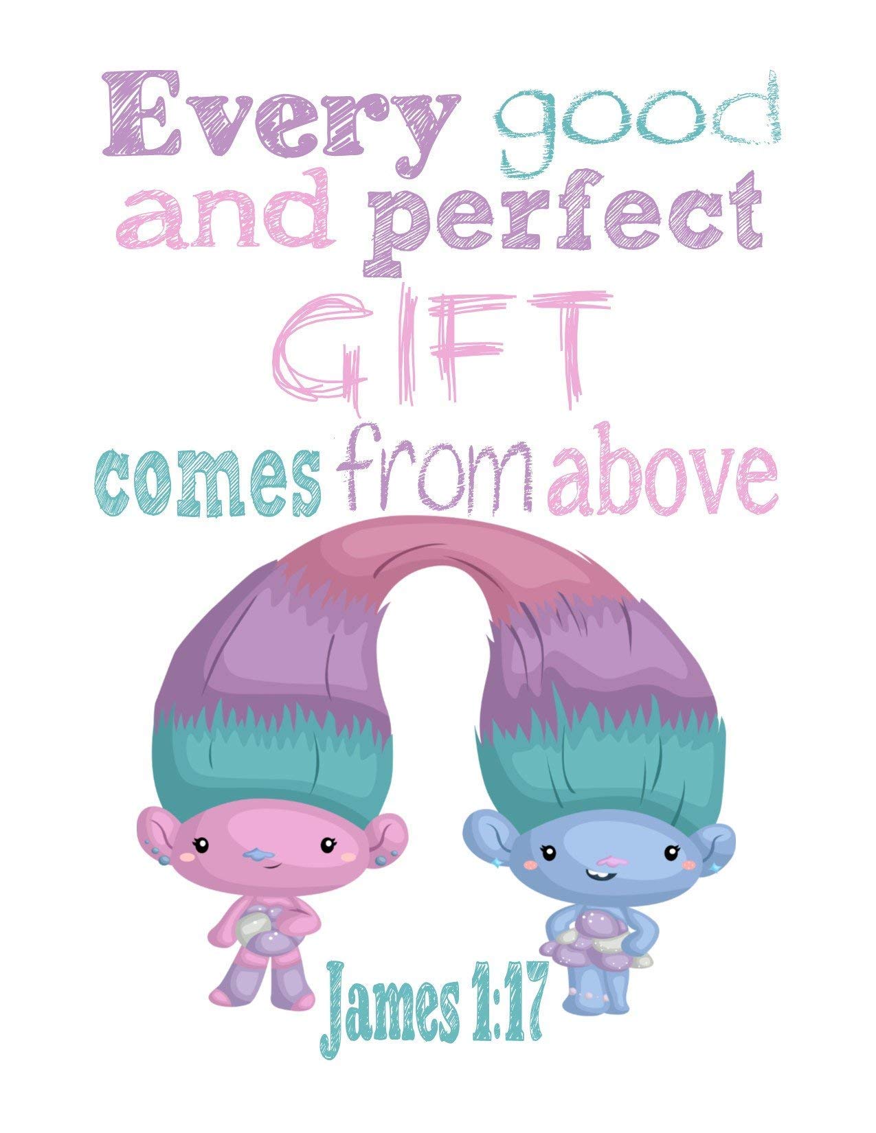 Trolls Christian Nursery Decor - 4 Bible Verse Prints for Kids' Room