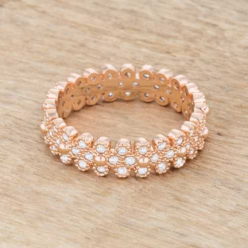 1ct CZ Rose Gold Textured Bezel Eternity Ring for Women - Perfect for Weddings, Anniversaries & Special Occasions
