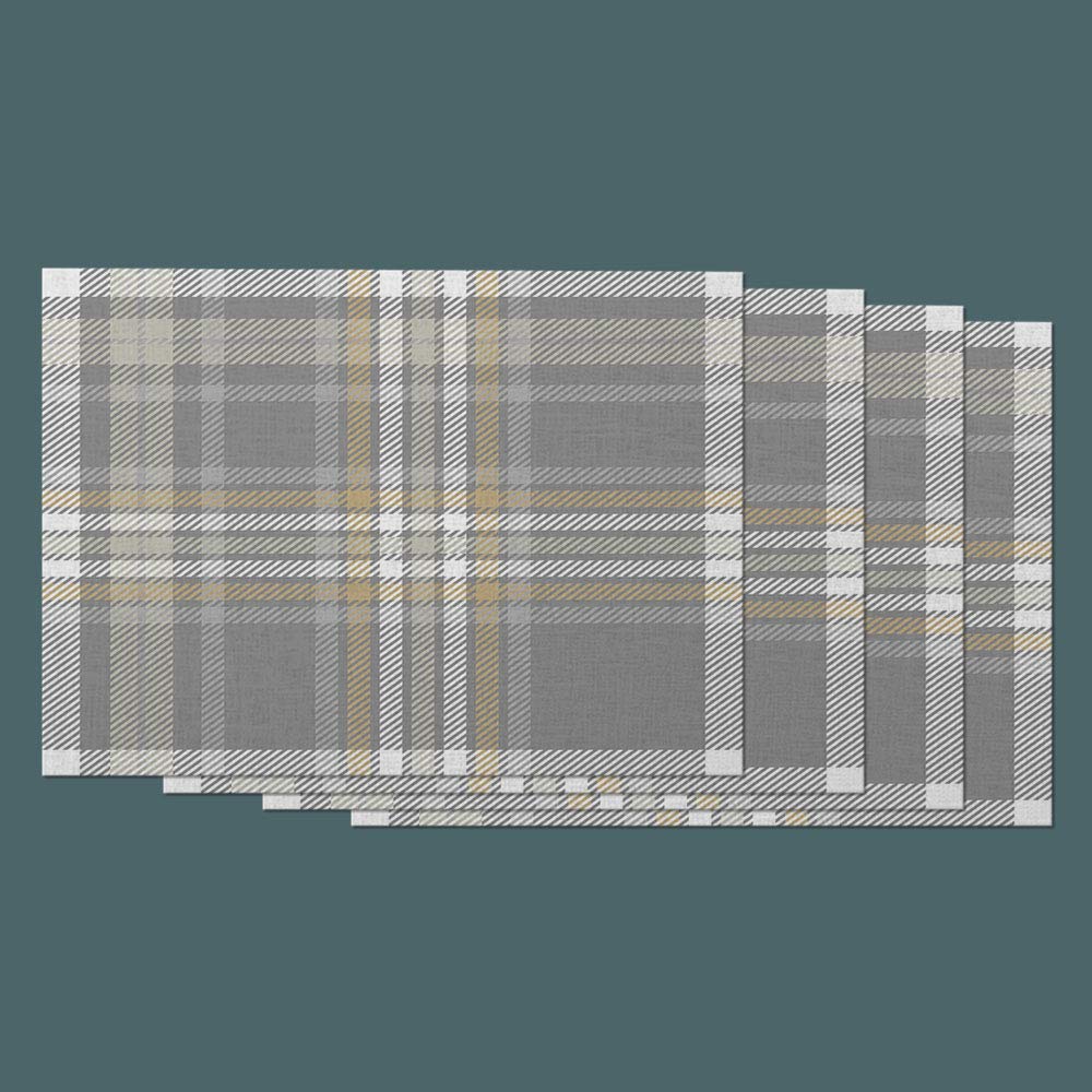 Buffalo Place Mats Set of 4 - Retro Geometric Grey Brown White Plaid Checkered Cotton Linen Table Mats (12x18 Inch) for Dining Room, Kitchen & Dinner Table | Perfect for Holiday Gatherings, Family Meals & Dinner Parties