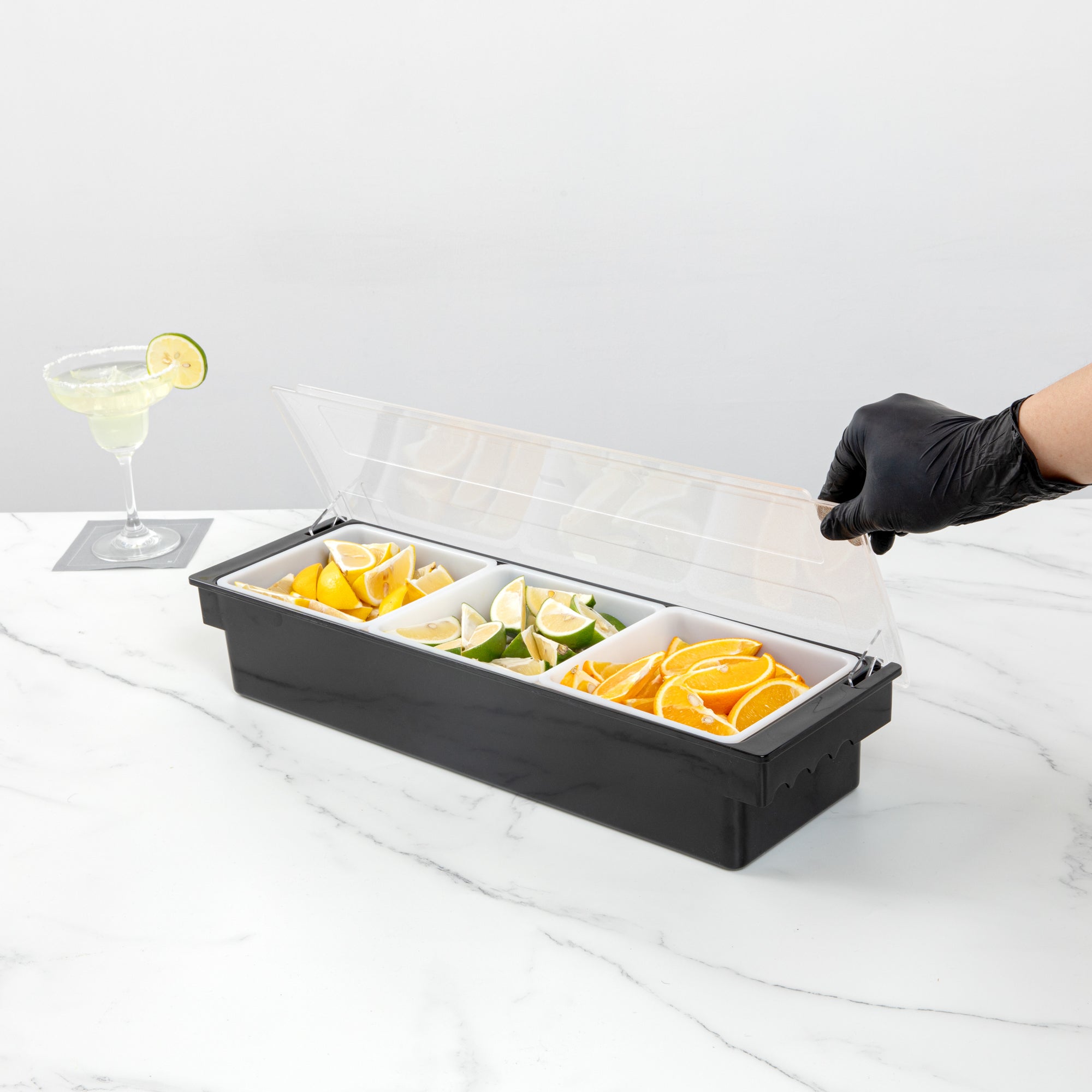 Bar Lux Black Plastic Condiment Caddy - 3 Compartment Organizer for Restaurants, Kitchens & Parties (19.5