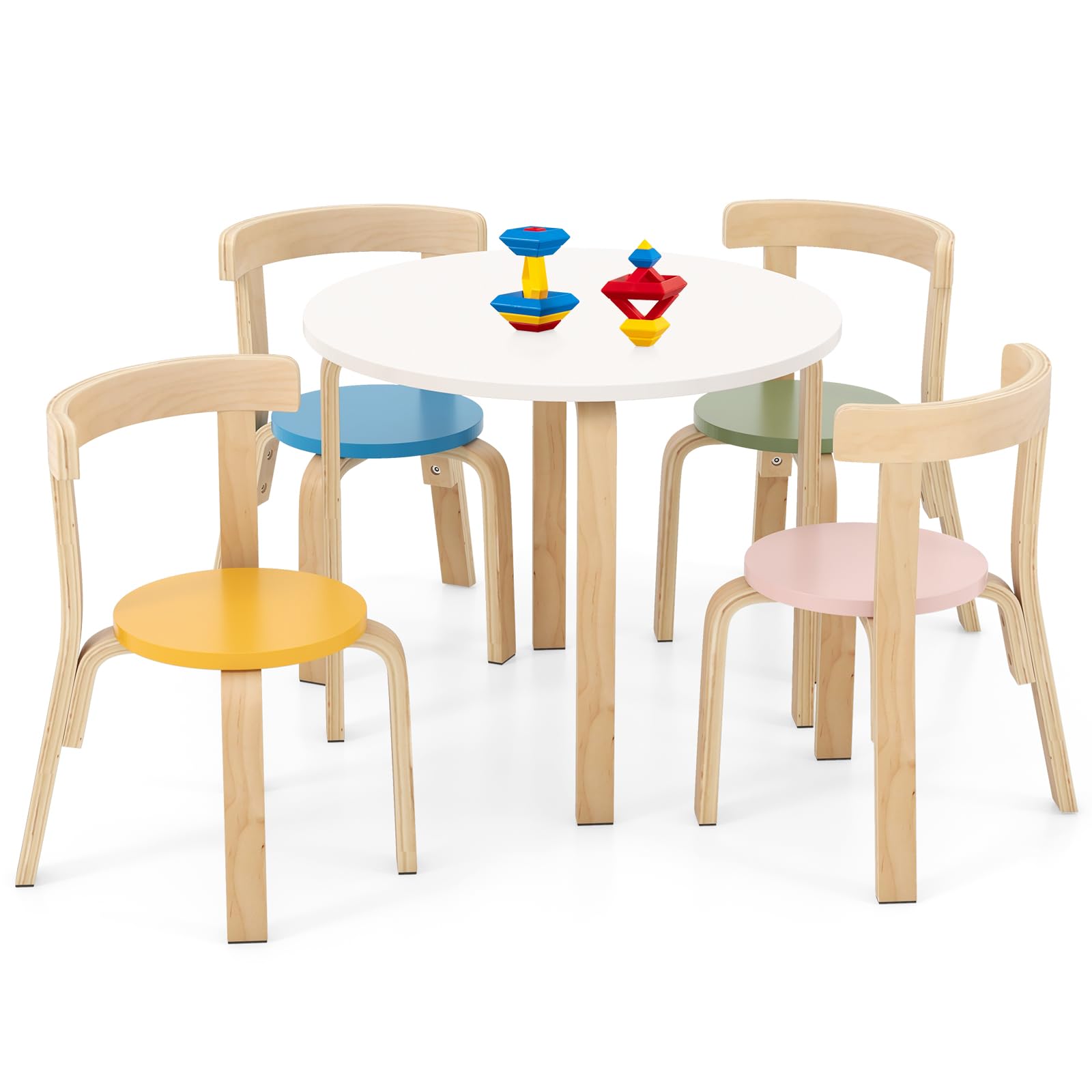 **HONEY JOY Kids Table and Chair Set - 5-Piece Bentwood Toddler Round Table with 4 Chairs for Crafts, Art, Building Blocks | Perfect for Daycare, Kindergarten, Playroom & Home Learning Activities**