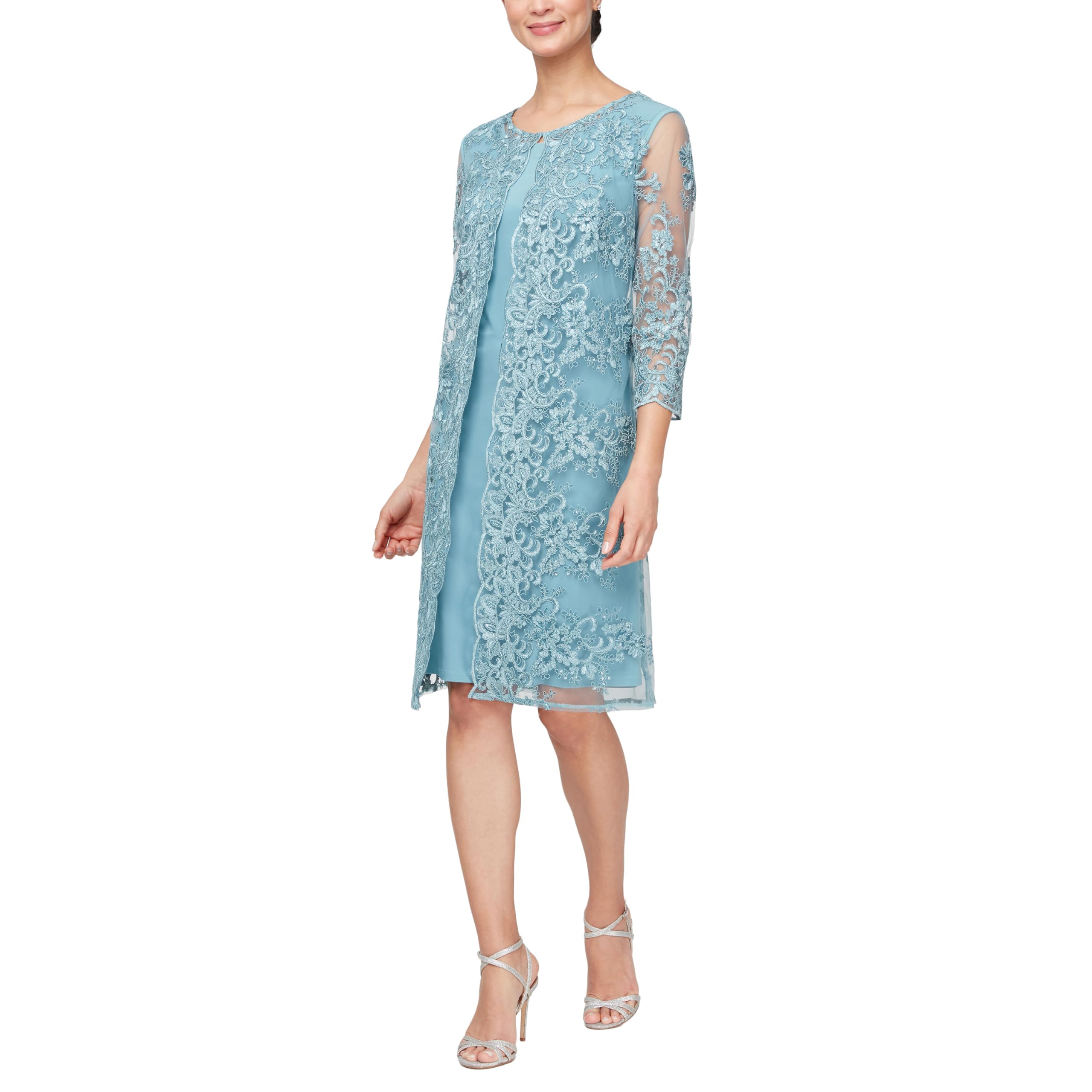 Alex Evenings Women's Embroidered Short Jacket Dress for Wedding Guest & Formal Events - Petite & Regular Sizes - Perfect for Cocktail Parties, Evening Galas & Special Occasions