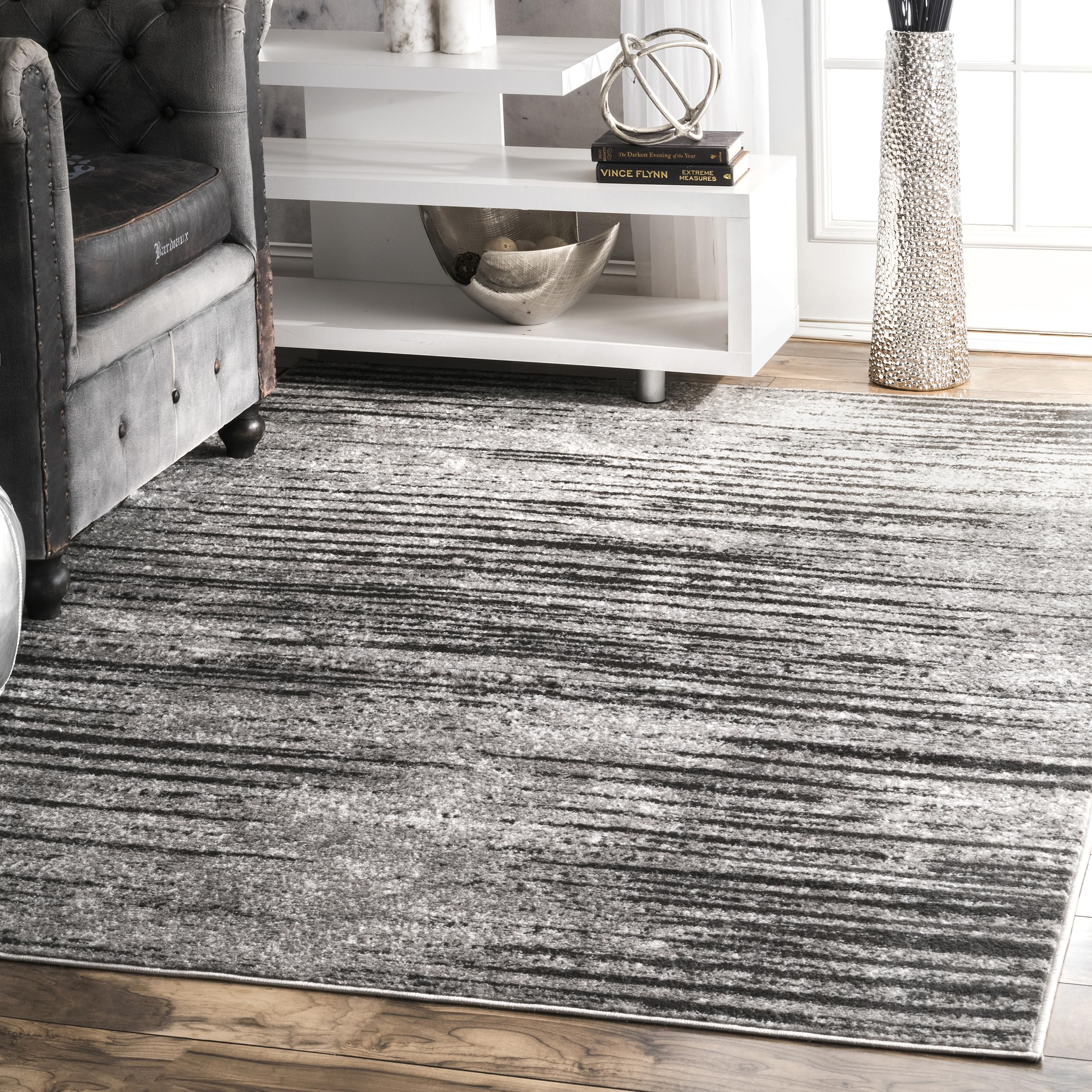 nuLOOM Contemporary Faded Elsa Accent Rug 2x3 Feet, Soft Grey Modern Area Rug - Perfect for Living Room, Bedroom or Office Decor