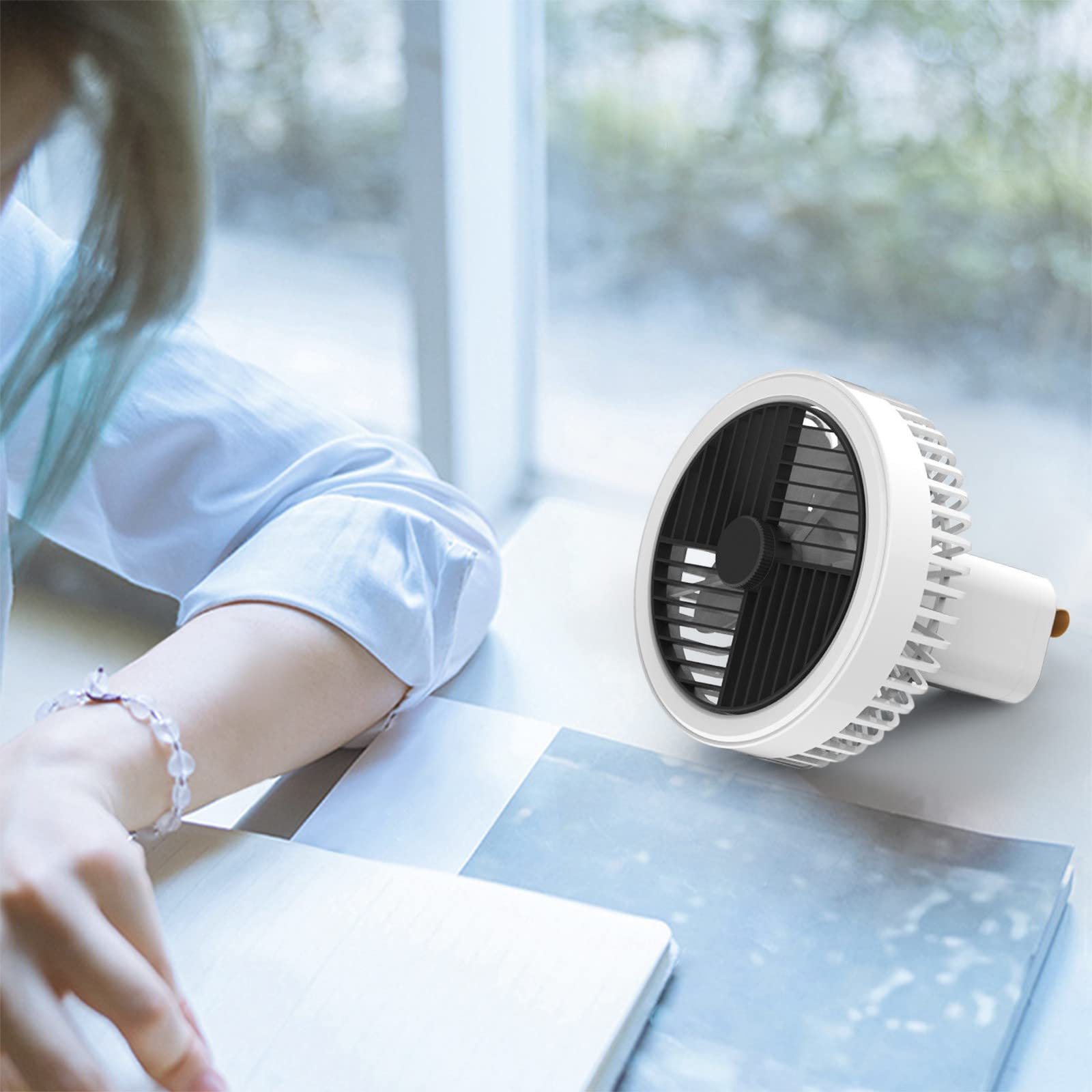 USB Desk Fan - Small Quiet Mini Desk Fan with Light, Wall Mountable, Adjustable Wind Speed - Perfect for Bedroom, Office, Travel, Camping & Outdoor Use