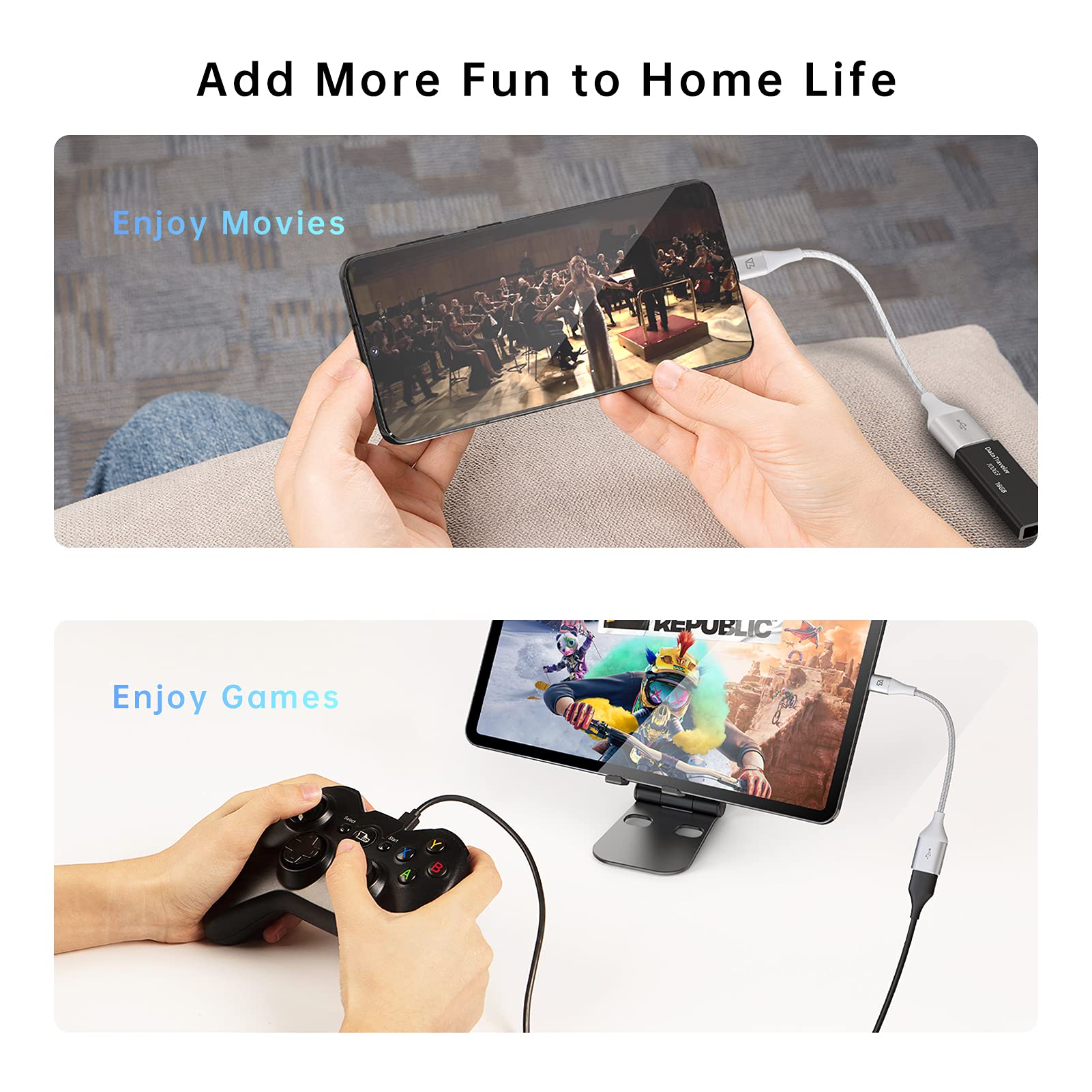 USB C to USB Adapter 10Gbps, USB C to USB 3.1 Female OTG Cable for Samsung Galaxy S20/S10/S9, MacBook Pro, iPad Air 2020 - Fast Data Transfer & Charging for Travel, Office & Home Use
