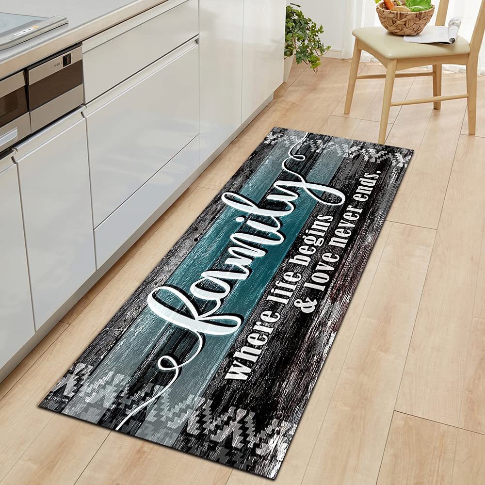 FADALO ART Black Wood Pattern Non-Slip Kitchen Runner Rug - 24