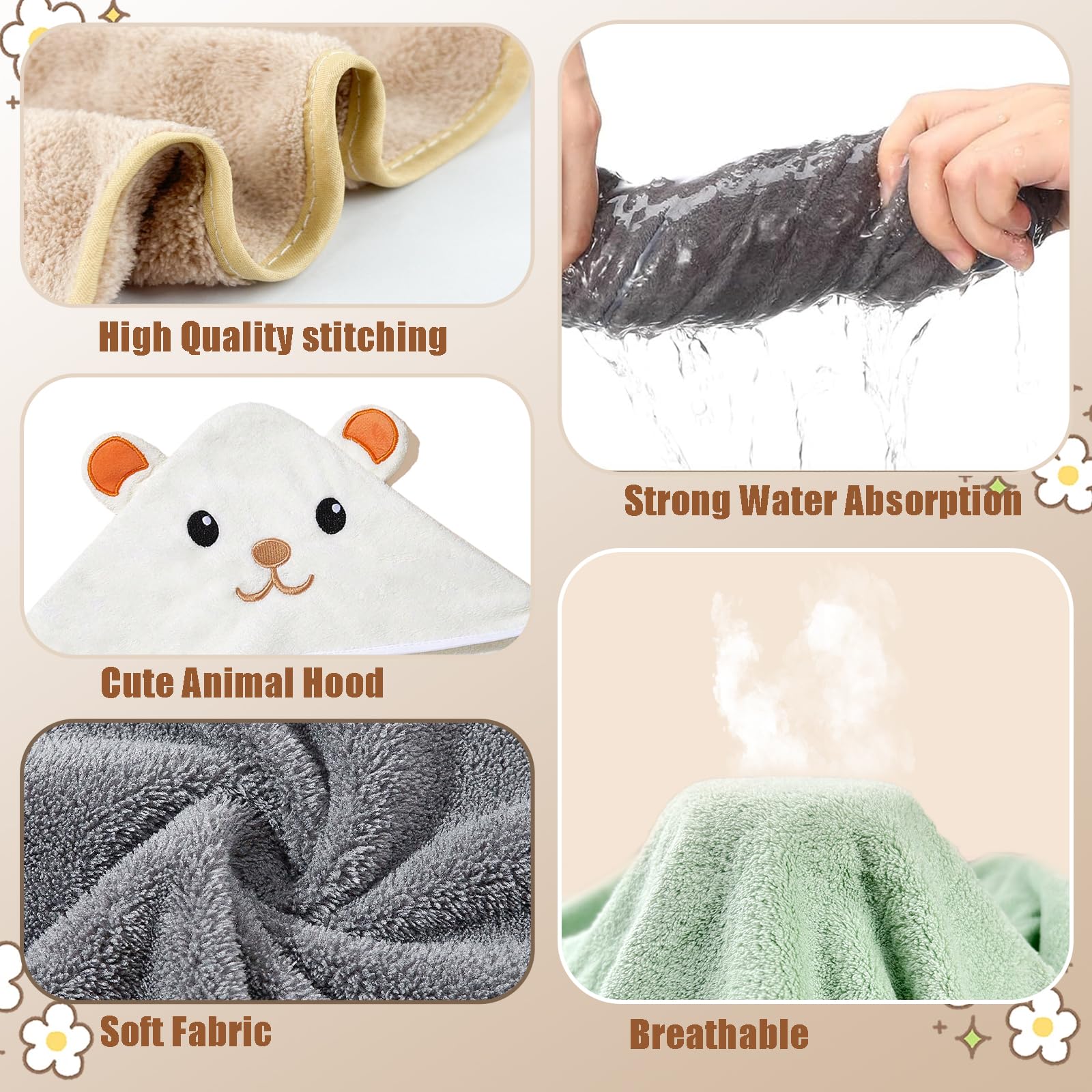 **Soft Hooded Baby Towels 4-Pack - Super Absorbent Unisex Infant & Toddler Towels (31.5x31.5 Inch) - Cute Animal Design for Newborns, Baby Showers & Gifts**    *(Perfect for Bath Time, Swimming, Beach Trips & Cozy After-Bath Snuggles!)*