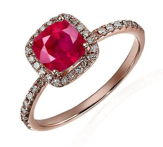 1.25 Carat Ruby & Moissanite Diamond Engagement Ring for Women - 10k Rose Gold Wedding Band, Promise Ring, Anniversary Gift | Perfect for Proposals, Valentine's Day & Special Occasions
