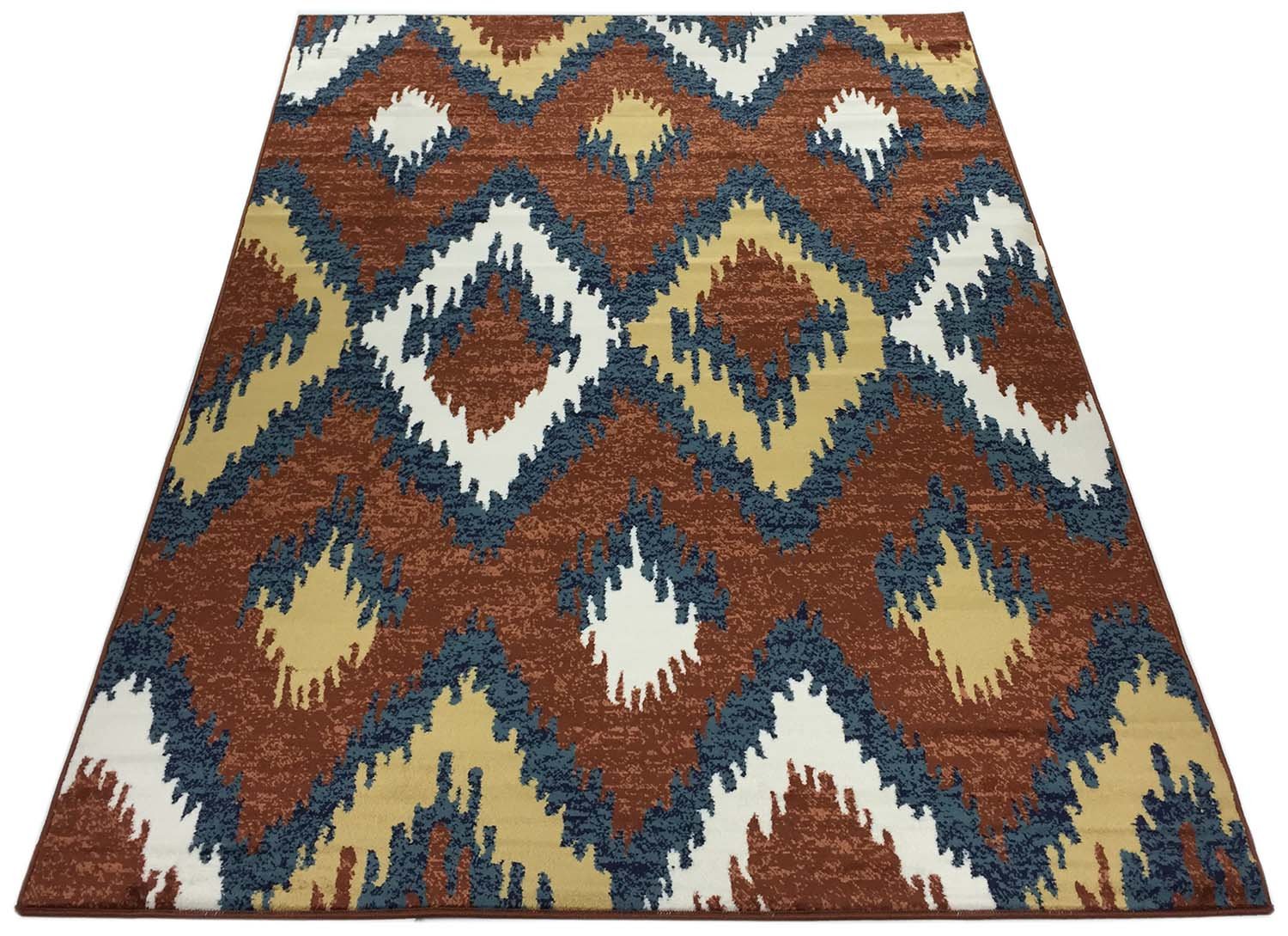Trellis Wave Chevron Area Rug - Modern Lattice Zigzag Design in Brown & Navy - 8x10 Non-Slip Living Room Rug for Home Decor & High Traffic Areas