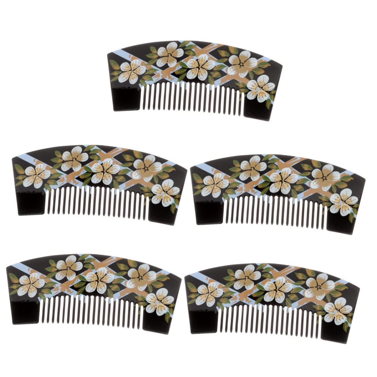 FRCOLOR 5-Piece Japanese Style Kimono Hair Comb Set - Women's Hair Accessories, Teasing Comb, Hair Clips & Barrettes for Bridal, Yukata, Cosplay & Everyday Hairstyling (Black)