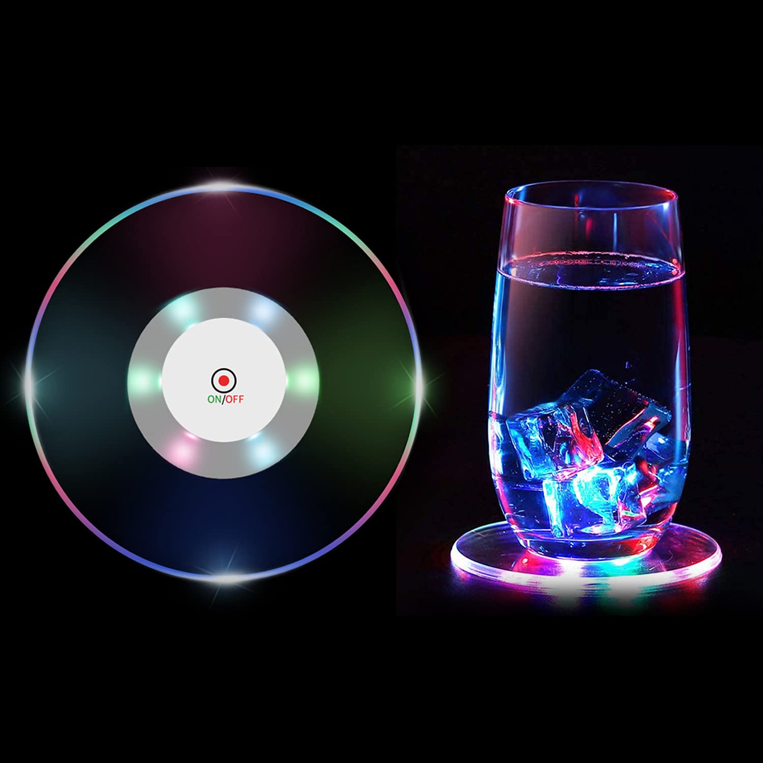 6-Pack LED Drink Coasters - Glow in the Dark Bar Accessories, Light Up Cocktail Coasters with Pressure Holder for Wine Glasses & Beverage Cups - Perfect for Home, Office Desk, Wedding, Club & Party Decorations (Fun Gift Idea for Adults)