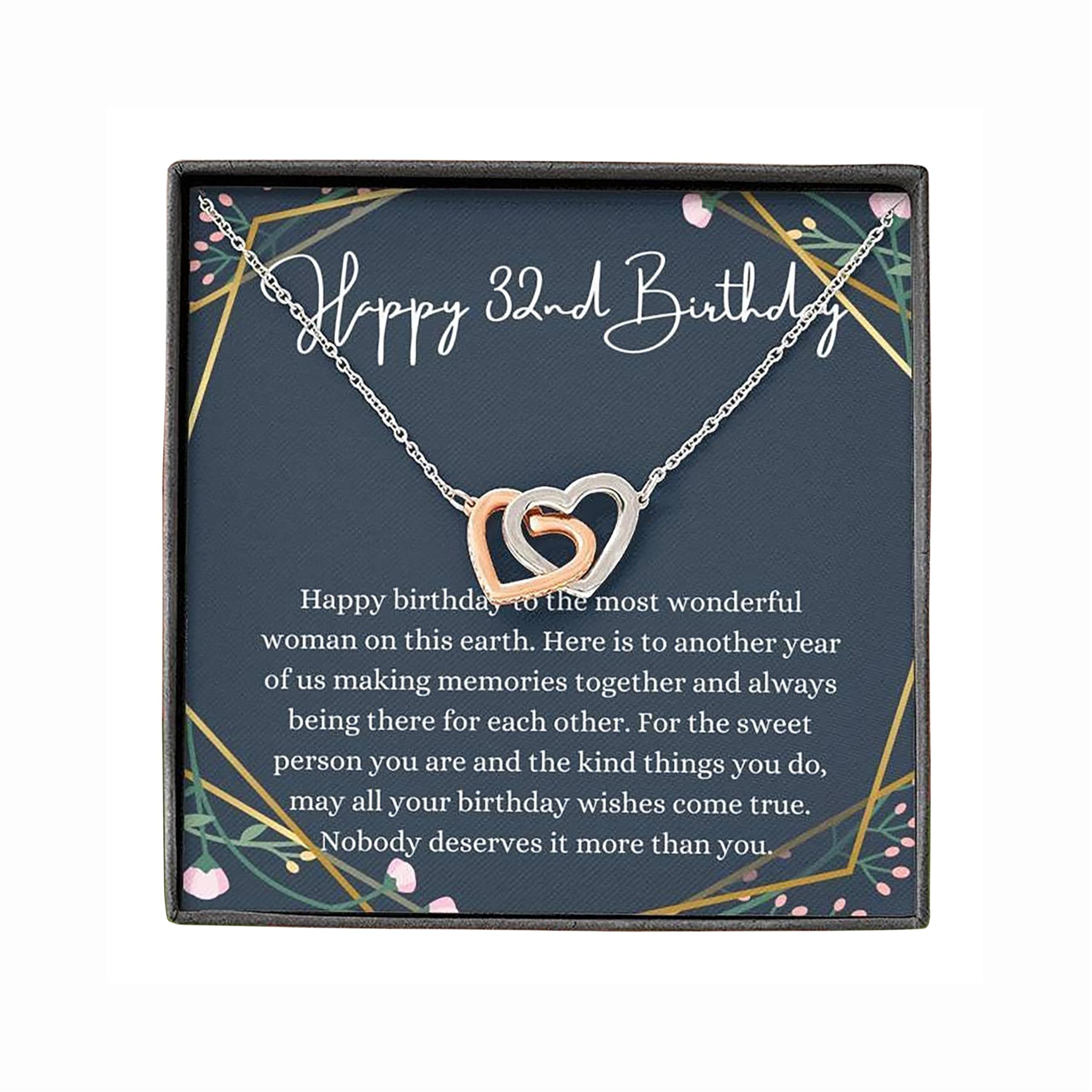 **Personalized Handmade Interlocking Hearts Necklace with Message Card - Unique 32nd Birthday Gift for Women, 32 Year Old Birthday Girl - Perfect for Anniversaries, Valentine's Day & Special Occasions**