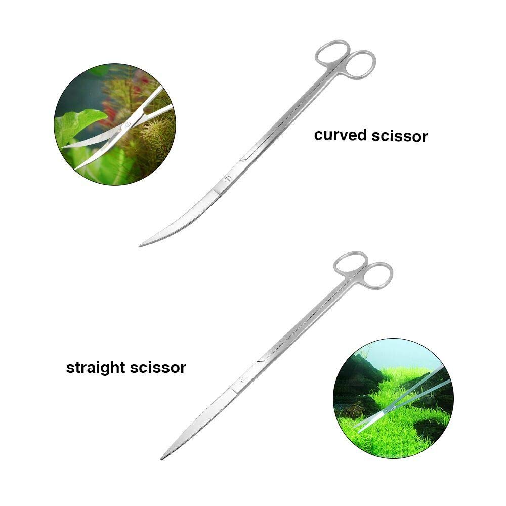 **7-in-1 Aquascaping Tools Kit – Stainless Steel Aquarium Scissors, Tweezers & Spatula for Fish Tank Cleaning, Plant Trimming – Anti-Rust, Curved & Waved Design – Perfect for Aquatic Plant Arrangement & Maintenance**