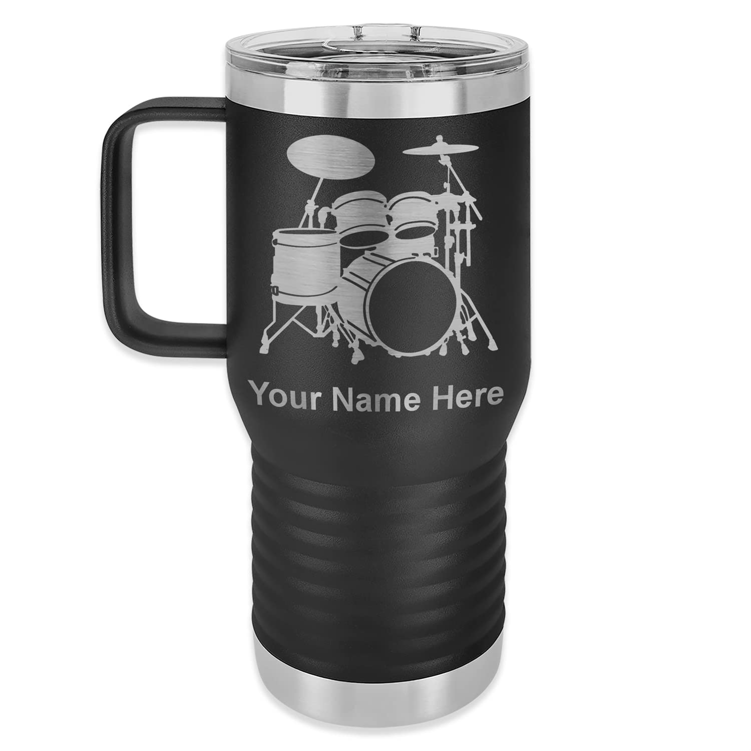 LaserGram 20oz Vacuum Insulated Stainless Steel Travel Mug with Handle - Leak Proof Coffee Thermos for Hot & Cold Drinks - Personalized Engraving Gift for Office, Camping, Gym & Commuting (Black)