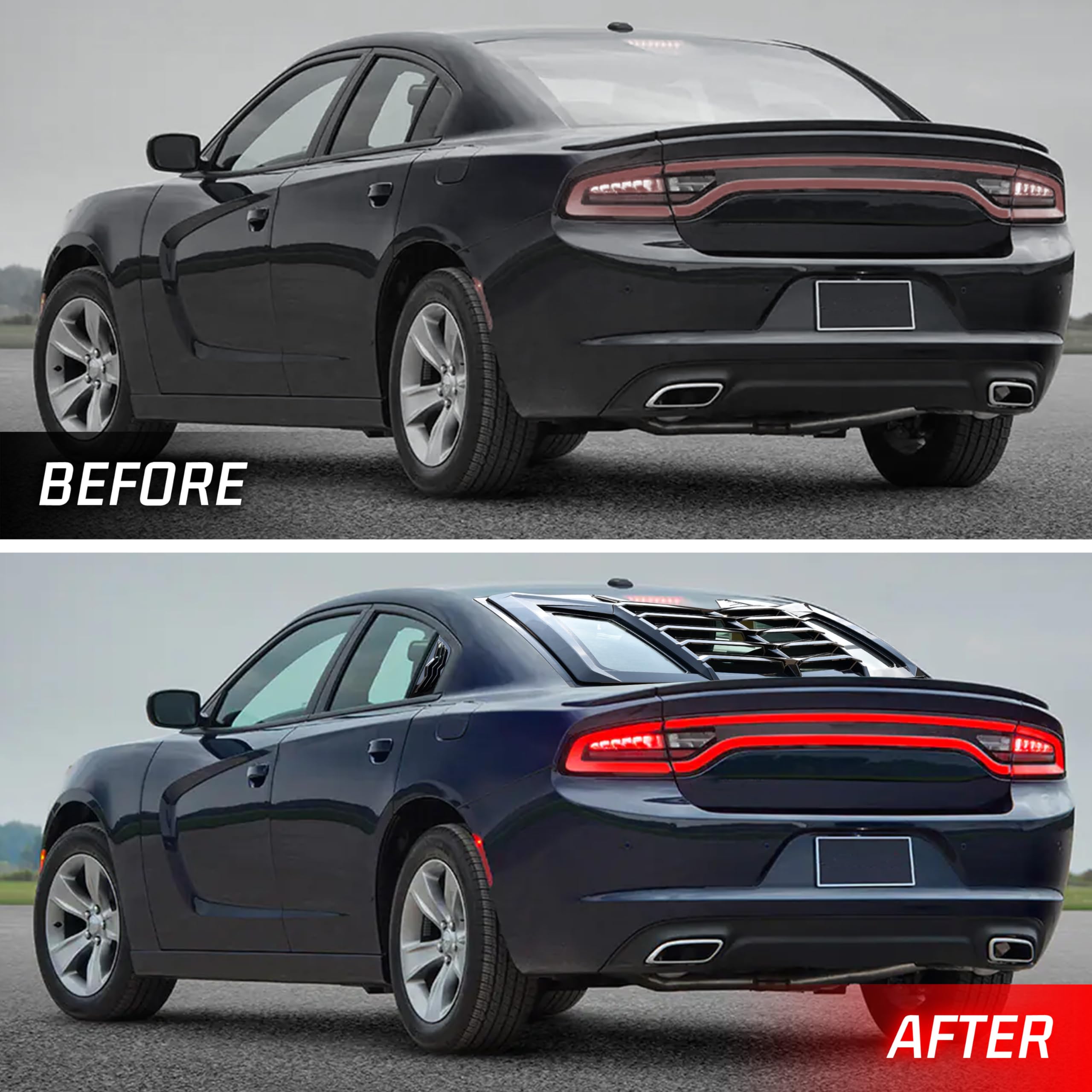 KEWISAUTO Gloss Black Rear & Side Window Louvers for 2011-2023 Dodge Charger | Windshield Sunshade Cover & Vent Accessories | Perfect for Street Racing & Car Shows