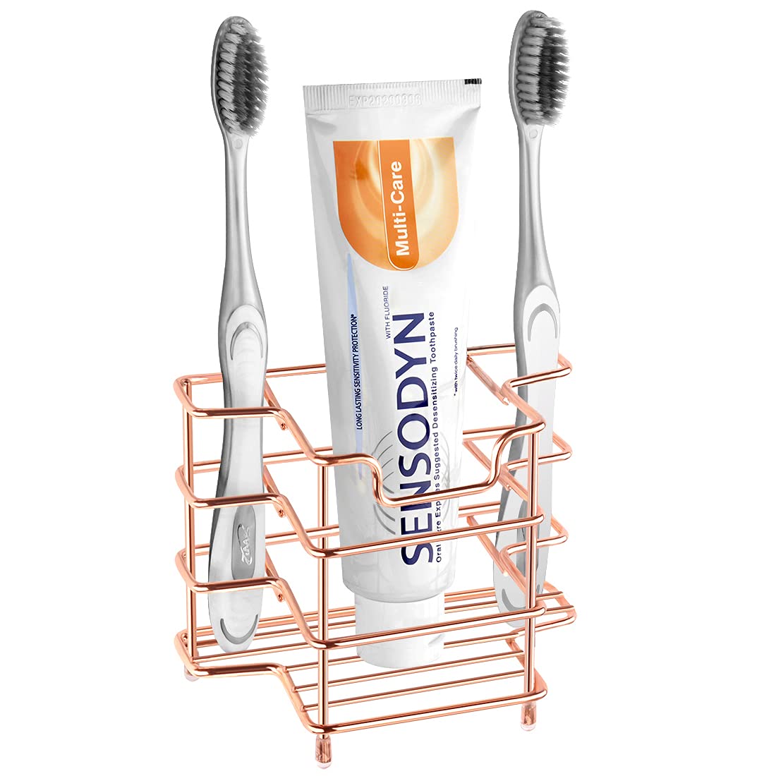 Stainless Steel Wall Mount Toothbrush Holder for Shower - 3 Slot Organizer with Rose Gold Finish | Compatible with Colgate Extra Clean & Oral-B CrossAction | Bathroom Countertop or Wall Mount Storage Solution for Toothbrushes, Razors & Beauty Tools
