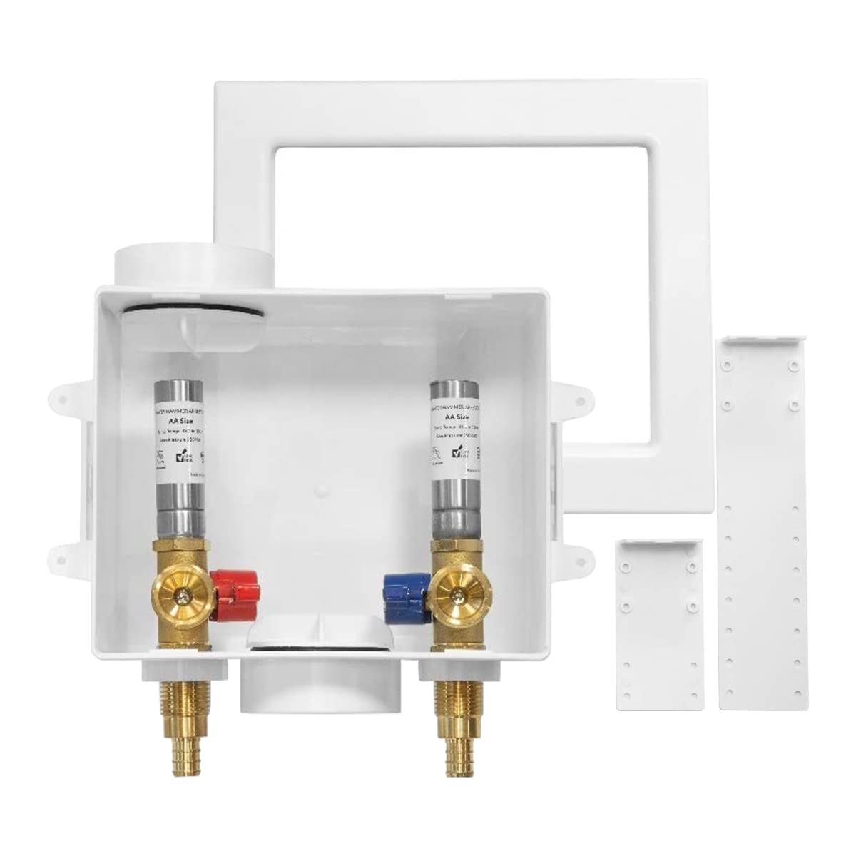 Stainless Steel Washing Machine Outlet Box with Water Hammer Arrestor - 1/2 Inch PEX Inlet x 3/4 Inch MHT Outlet - Laundry Plumbing Fitting Box with Center Drain - Perfect for Home Washer Installation & Utility Room Plumbing
