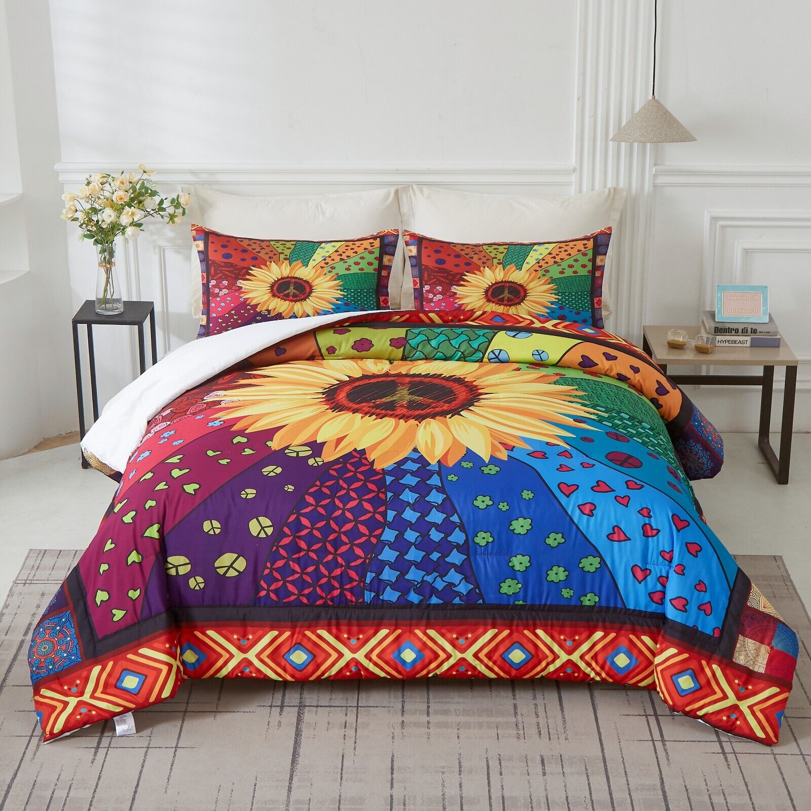Floral Sunflower Comforter Set King Size - Soft Quilted Bedding with Matching Pillowcases | Perfect for Master Bedroom, Guest Room & Dorm Decor