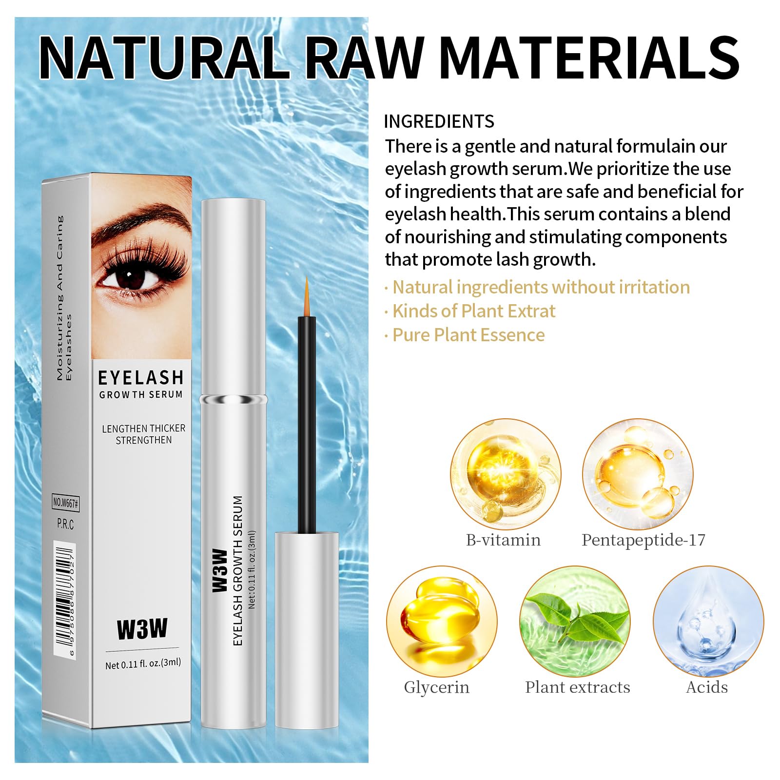 Natural Eyelash Growth Serum for Longer, Fuller & Thicker Lashes & Brows - 3ml Plant-Based Formula with No Irritants | Enhance Lash Volume & Length for Daily Beauty Routine & Special Occasions