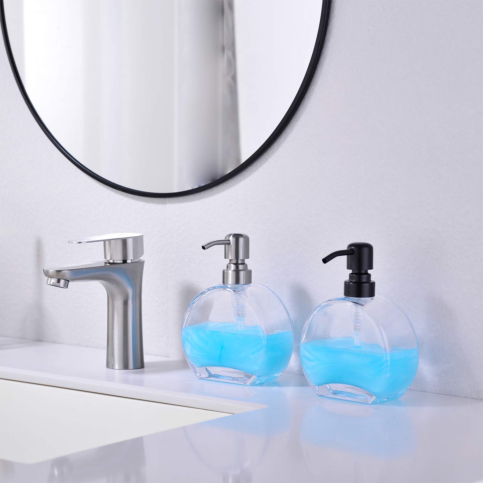 Premium Glass Soap Dispenser with Rust-Proof Stainless Steel Pump - Refillable Kitchen & Bathroom Countertop Dispenser for Liquid Soap, Essential Oils & Lotions (Brushed Nickel) - Ideal for Home, Spa & Salon Use