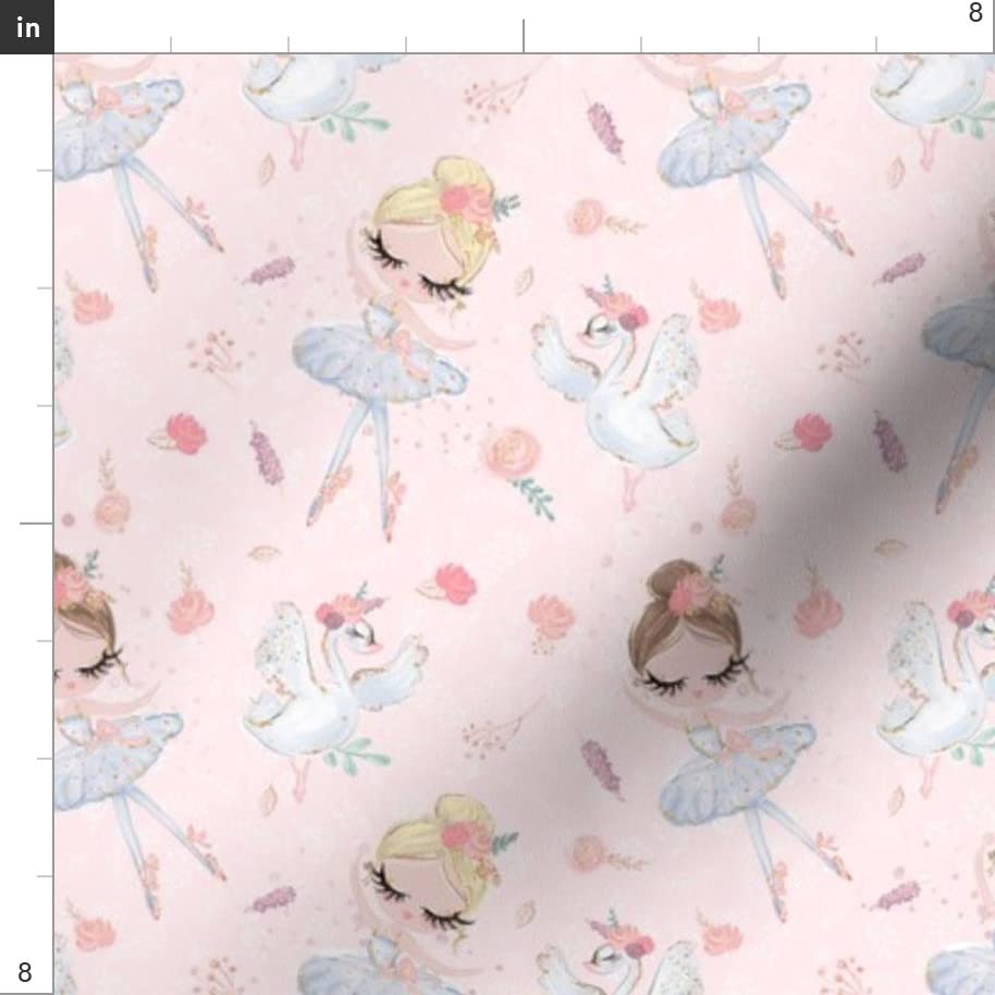 Ballerina Pink Swan Ballet Printed Minky Fabric by The Yard - Soft Plush Fabric for Sewing Baby Blankets, Quilt Backing, DIY Projects & Home Decor - Premium Spoonflower Fabric for Crafts & Nursery Decor
