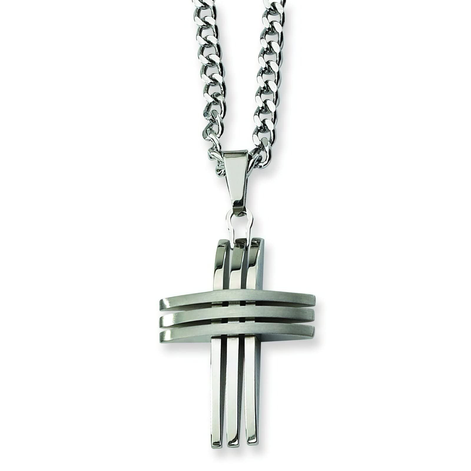 FindingKing Stainless Steel Cross Necklace for Men - 24 Inch Religious Jewelry - Perfect for Gifts, Church, Weddings & Everyday Wear