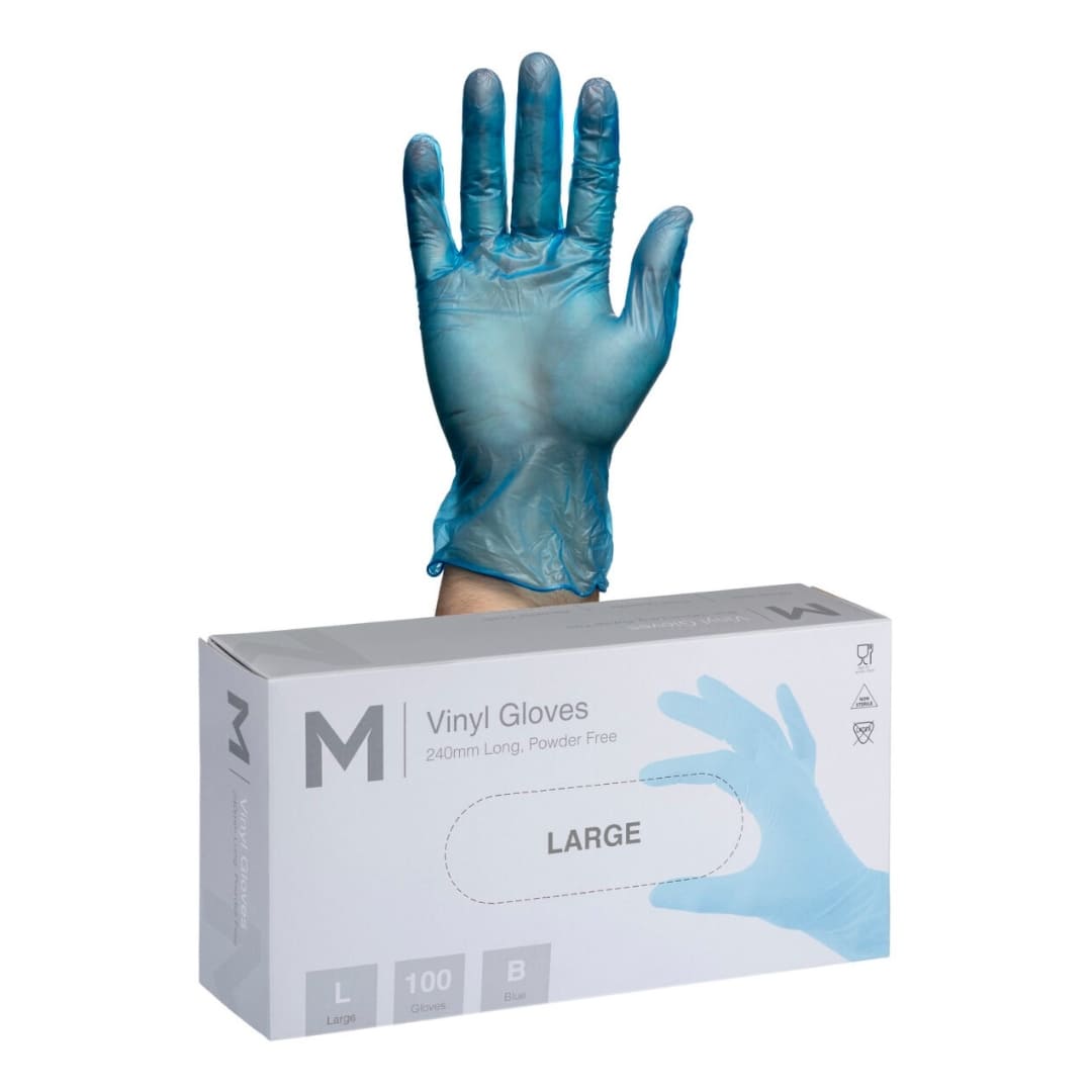 Powder-Free Blue Vinyl Gloves - 240mm Cuff, 5.0g, 100 Gloves per Box | Ideal for Food Handling, Cleaning & Medical Use