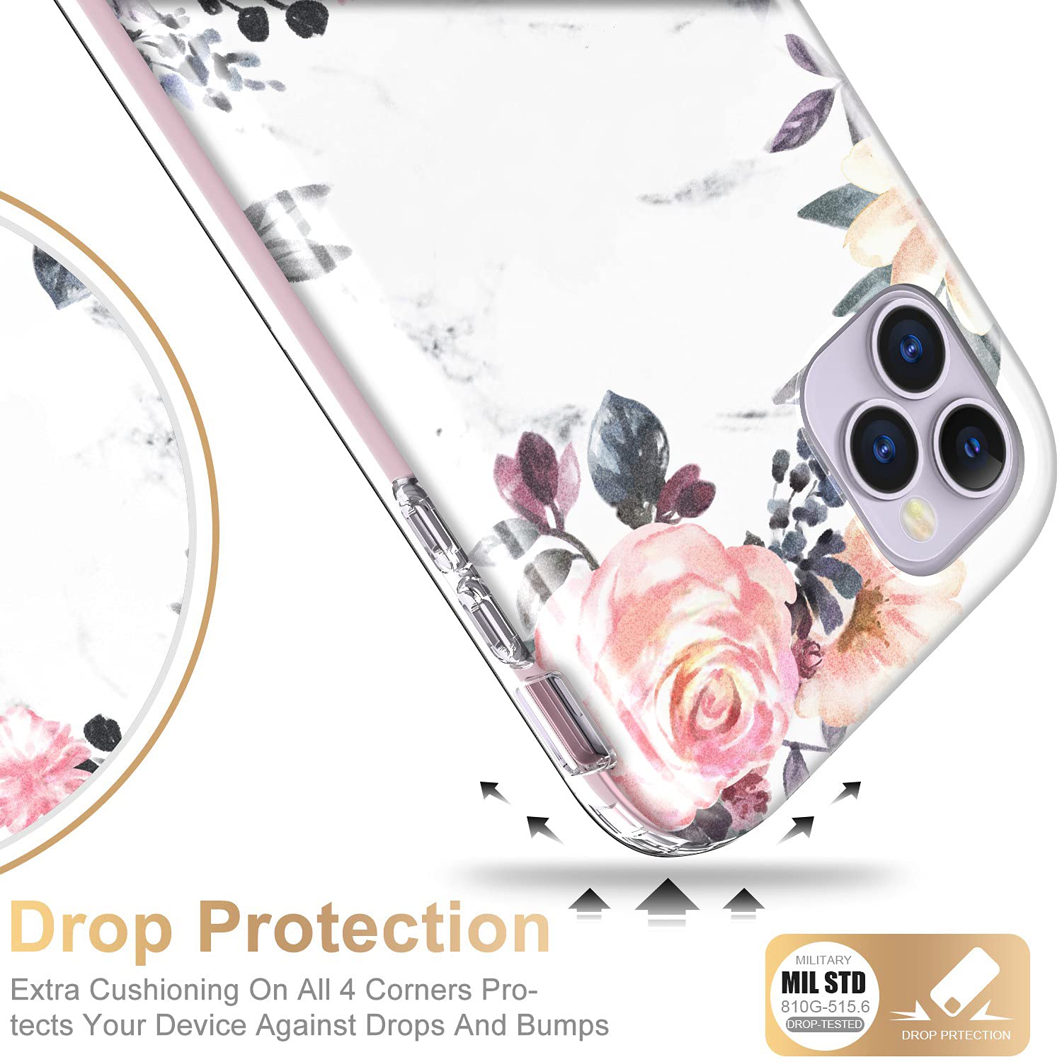 Esdot iPhone 11 Pro Max Case with Built-in Screen Protector - Fashion Floral Design for Women & Girls | Shockproof Protective Phone Cover for Apple iPhone 11 Pro Max 6.5