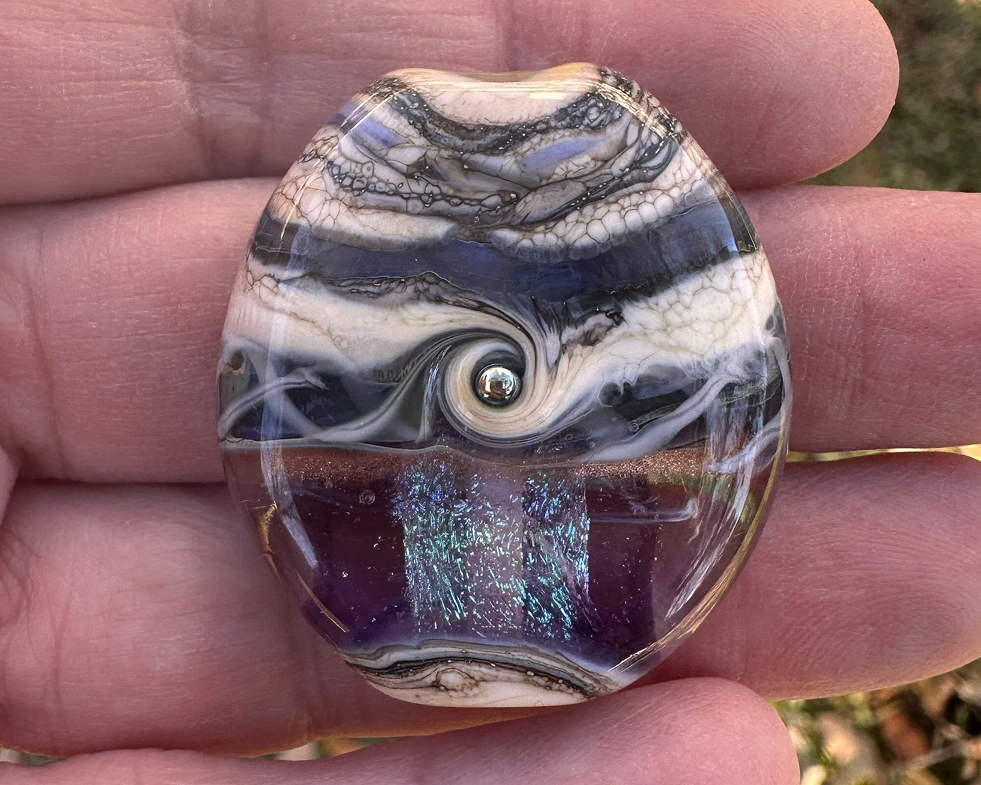 Handmade Purple & Blue Organic Lampwork Glass Focal Bead - SRA Certified Artisan Jewelry Component for Necklaces, Bracelets & DIY Crafts