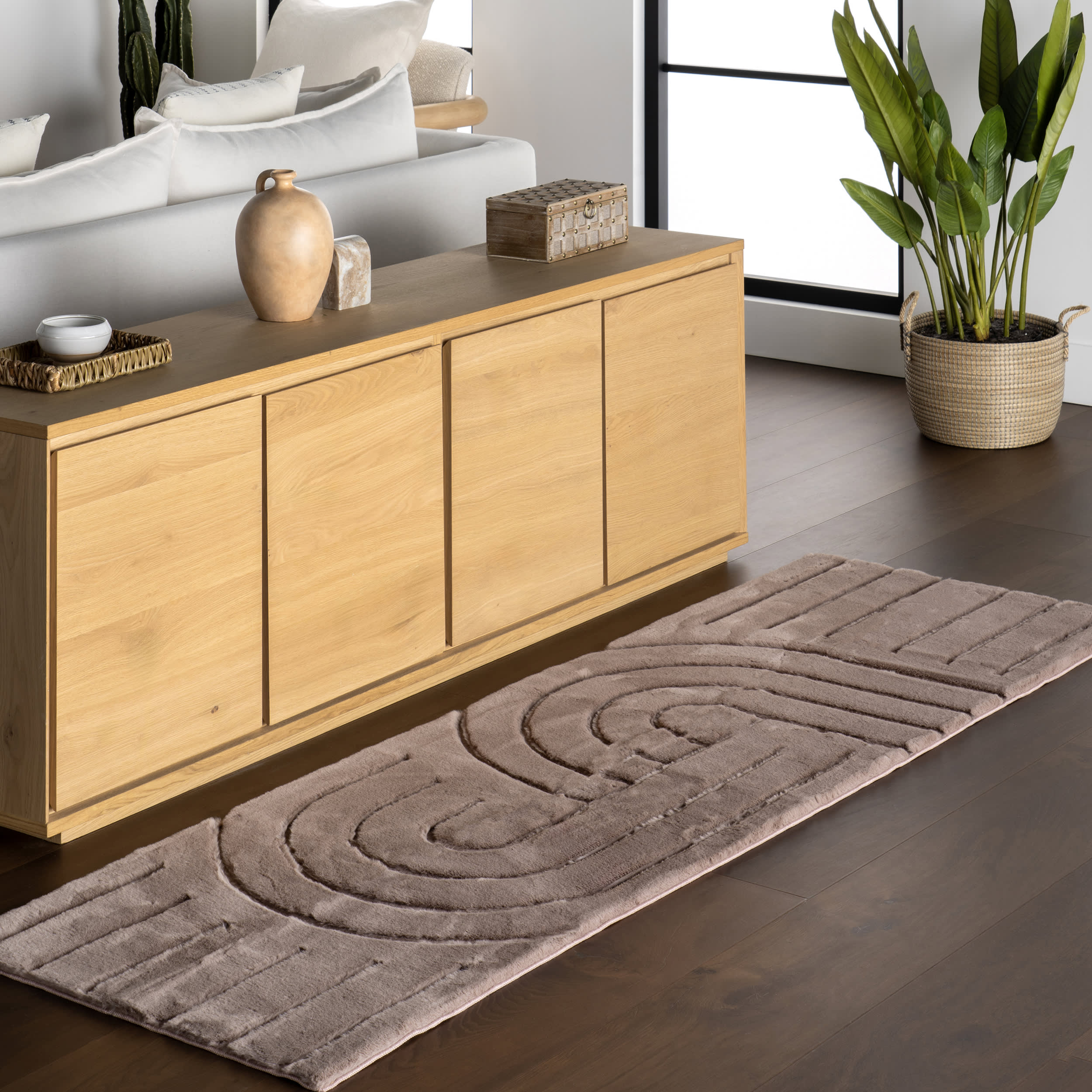 Chiarra Woven Arc Plush Cloud Washable Rug - Soft & Durable Brown Area Rug for Living Room, Bedroom, Nursery | Machine Washable & Non-Slip Backing