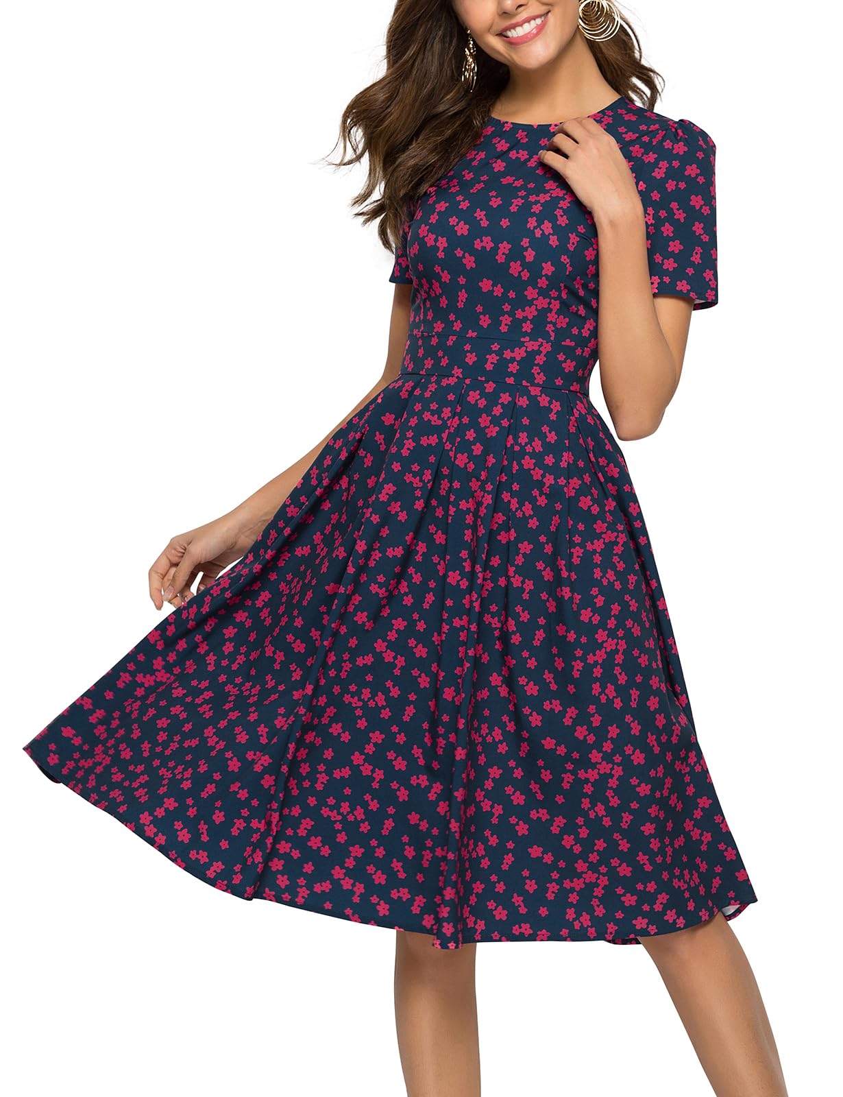 Vintage Floral Summer Midi Dress for Women - Short Sleeve Casual & Evening Dress - Perfect for Beach Vacations, Garden Parties and Date Nights