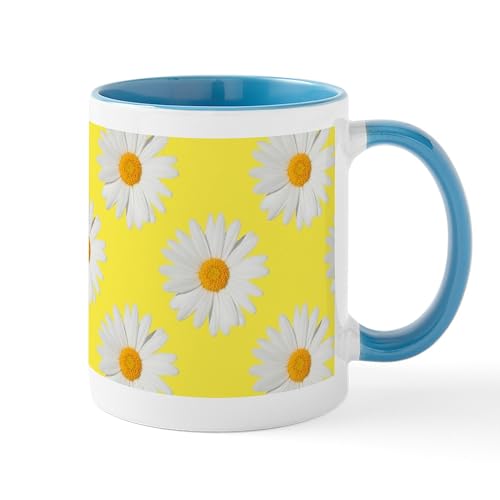 White/Blue Inside - Daisy Flower Pattern Yellow Mug