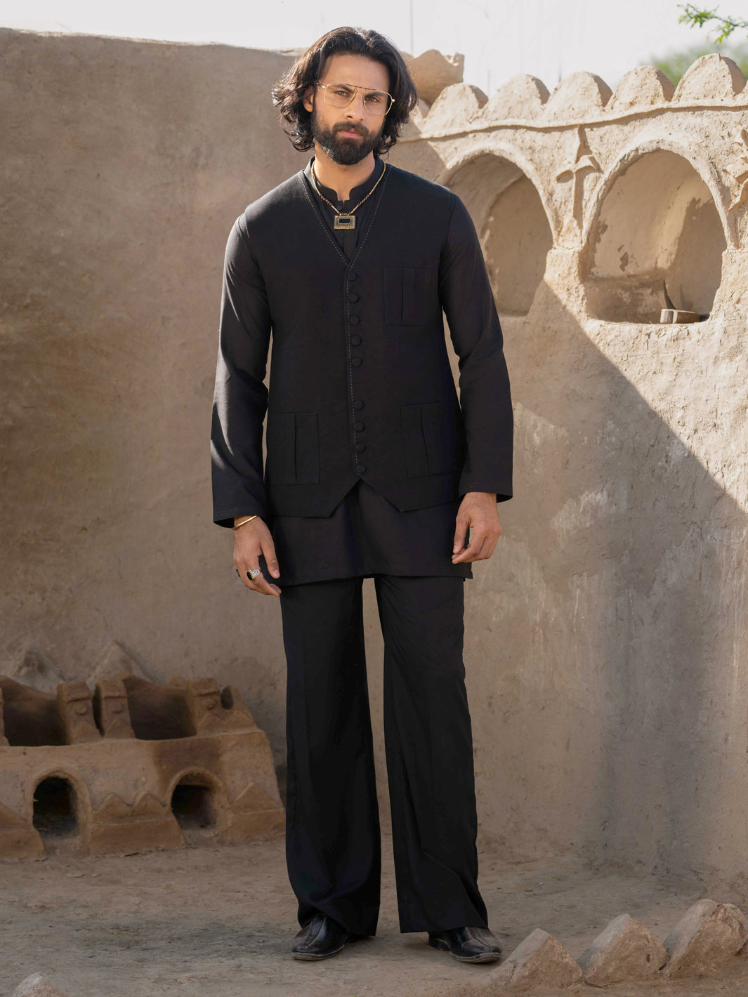 Elegant Blended Black Waist Coat Suit for Men - J. Junaid Jamshed Formal Wear | Perfect for Weddings, Business Meetings & Special Occasions