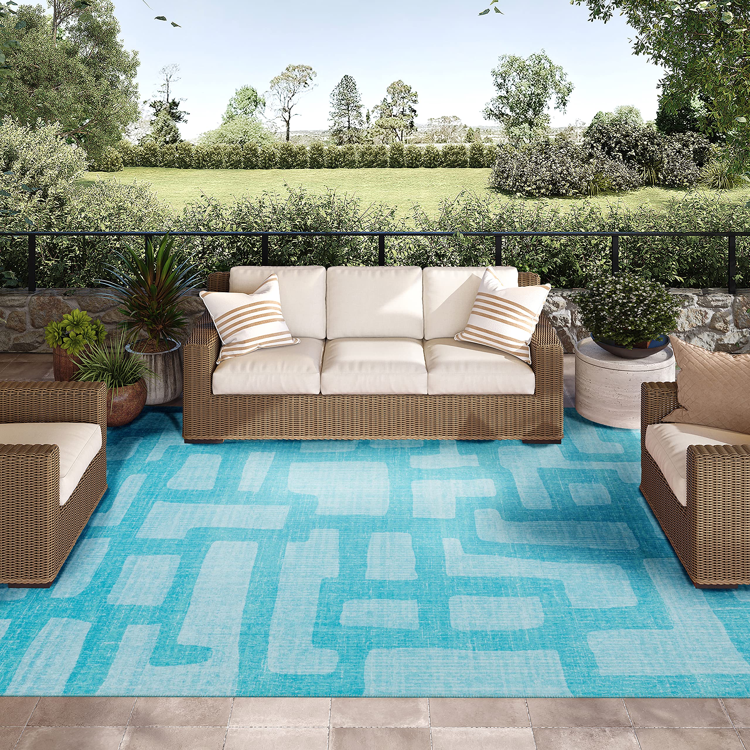 Addison Rugs Yuma AYU34 8' x 10' Turquoise Area Rug - Soft Modern Boho Rug for Living Room, Bedroom & Home Decor