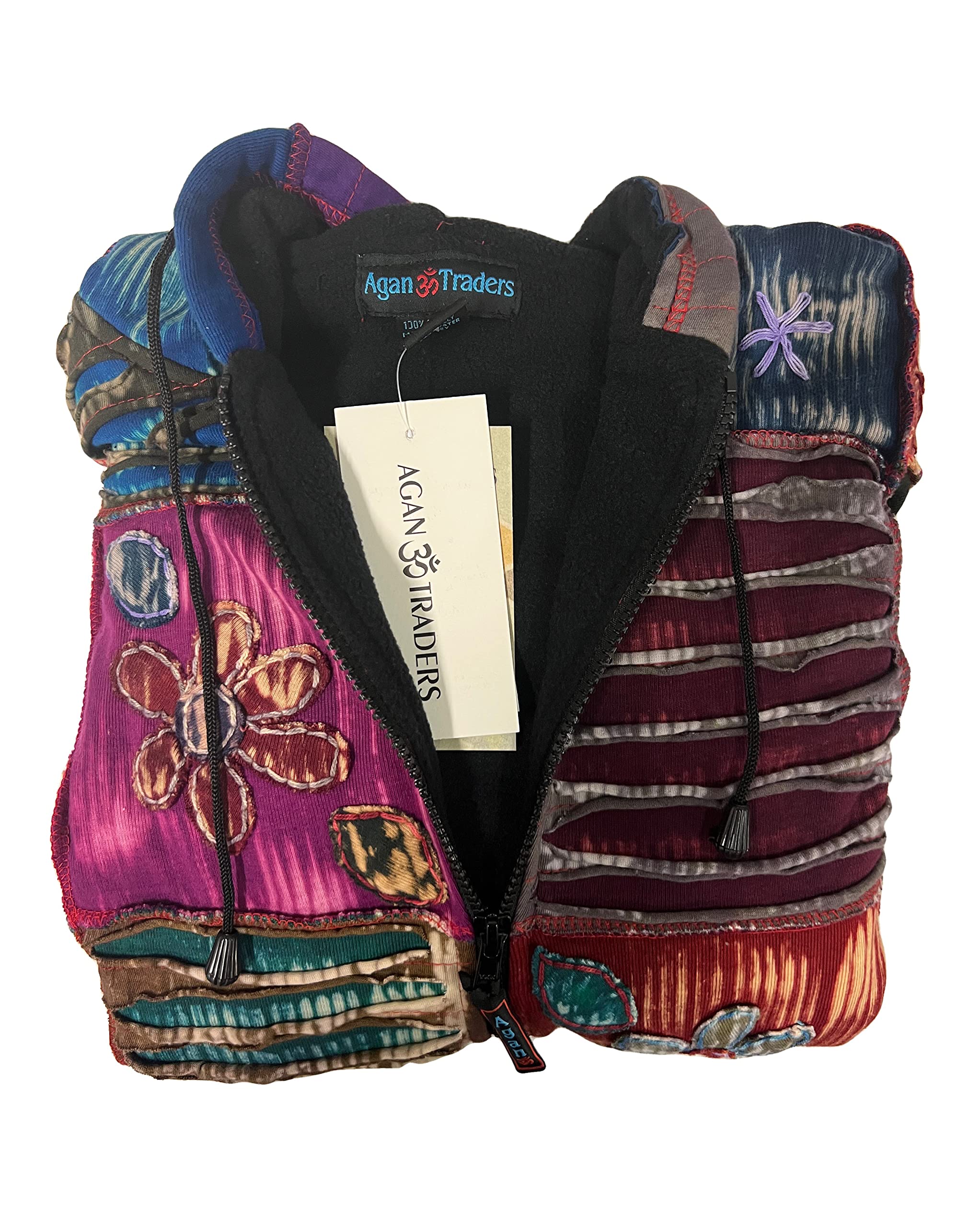 Agan Traders Women's Bohemian Patchwork Embroidered Fleece Jacket - Insulated Zip Up Hoodie for Spring & Fall (Small, Medium, Regular, Magenta) | Cozy Outerwear for Casual Wear, Music Festivals & Boho Fashion