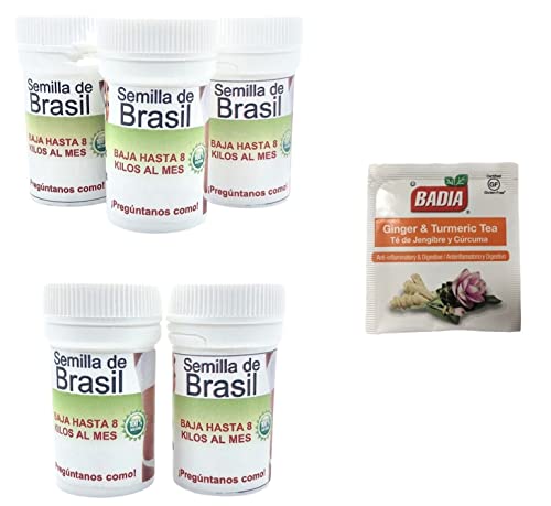 Original Brazilian Natural Weight Loss Tea - 5 Bottles Semilla de Brazil Seed with Turmeric & Ginger | Organic Herbal Detox for Slimming & Wellness | Perfect for Daily Cleansing & Metabolism Boost