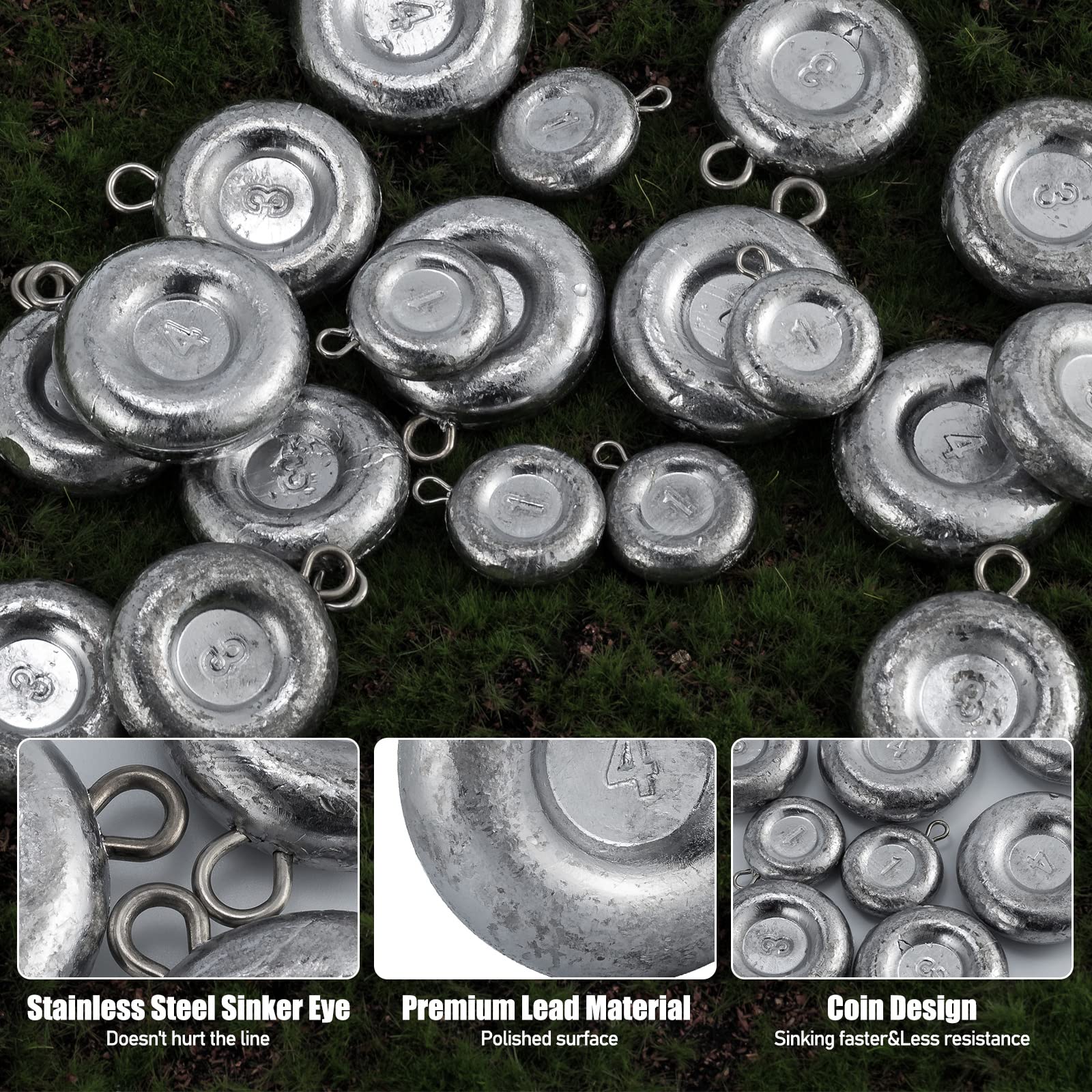Dr.Fish Fishing Coin Sinkers - Lead Fishing Weights & Disc Weights for No Roll Performance - Ideal for Freshwater, Saltwater, River Bank, Surf Fishing and Catfishing - Perfect for Bass, Trout and Deep Sea Angling Adventures
