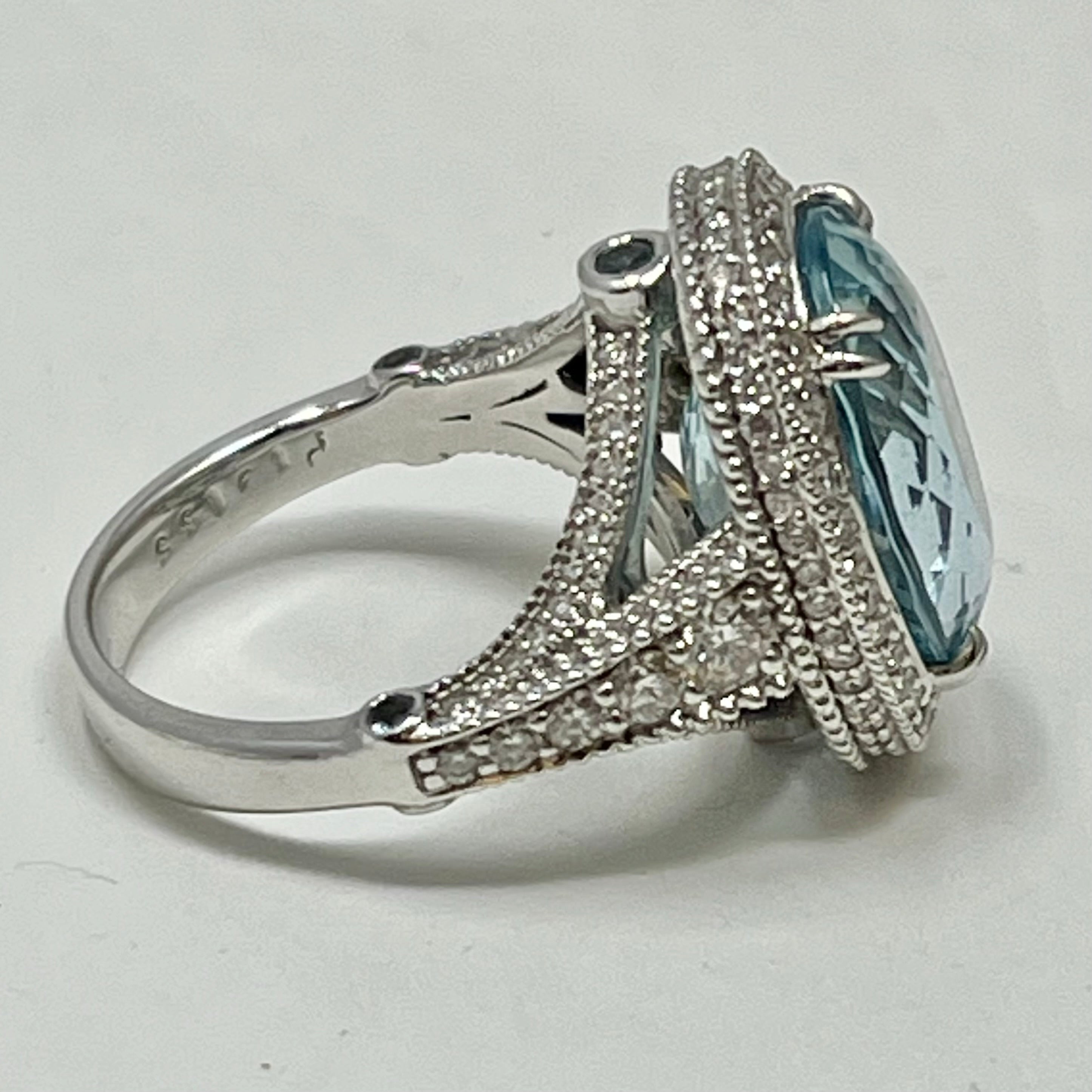 18K White Gold Aquamarine and Diamond Ring for Women - Elegant March Birthstone Jewelry - Perfect for Engagement, Anniversary & Special Occasions