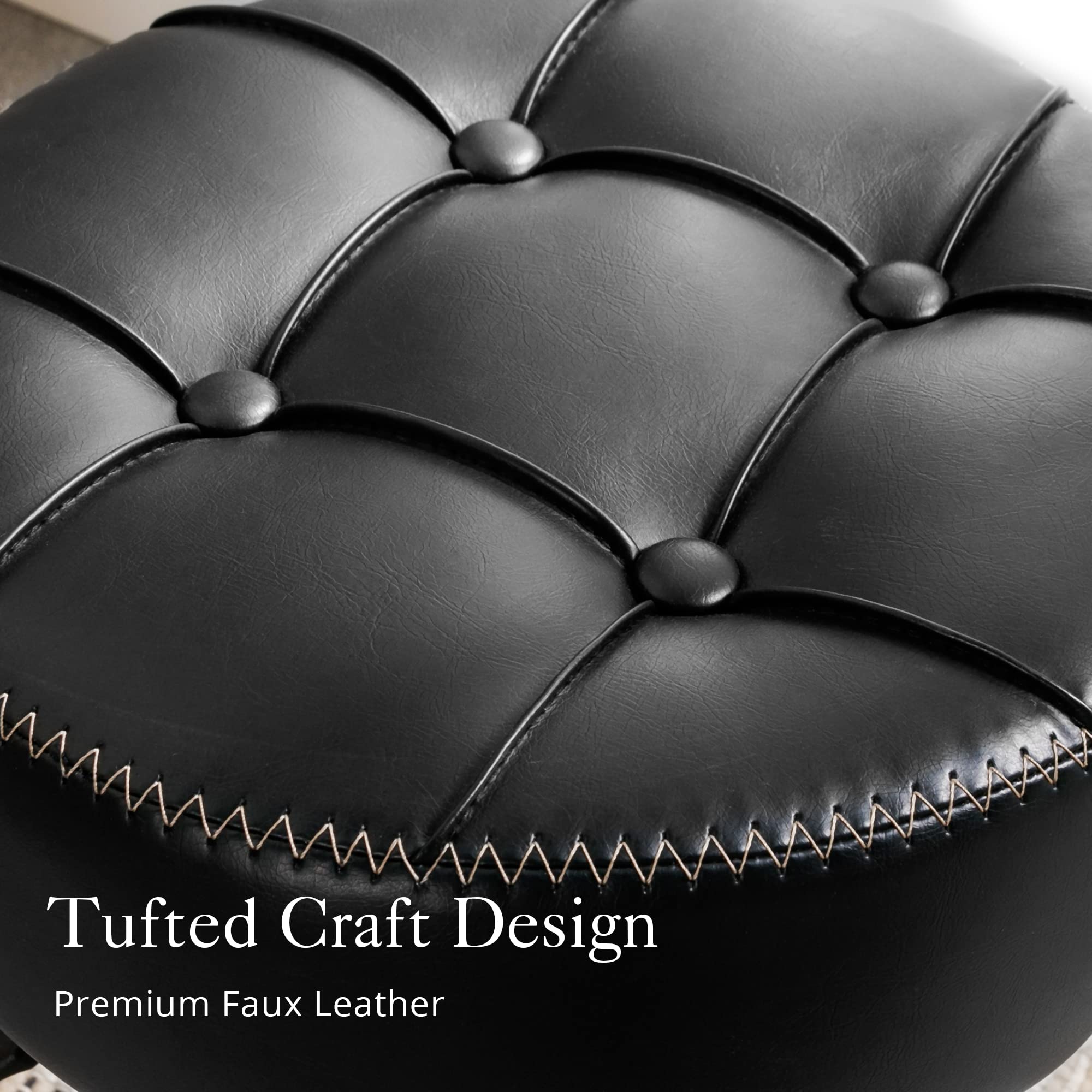 LUE BONA Adjustable Vanity Stool with 360° Swivel - Small Faux Leather Makeup Chair for Bathroom, Living Room & Dressing Room - Black Vanity Stool for Women's Makeup Station, Bedroom & Home Decor