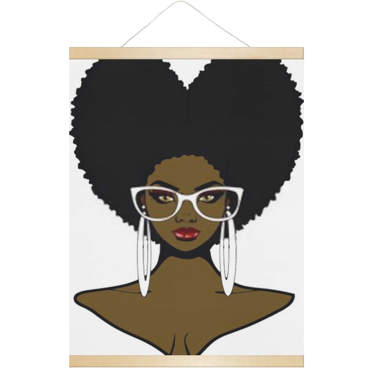 Beautiful Ebony Woman Afro Heart Hairstyle Canvas Wall Art - 18x24 Inch Hanging Poster for Home, Dorm & Office Decor | African American Artwork, Tapestry & Room Aesthetic | Perfect for Living Room, Bedroom or Gift