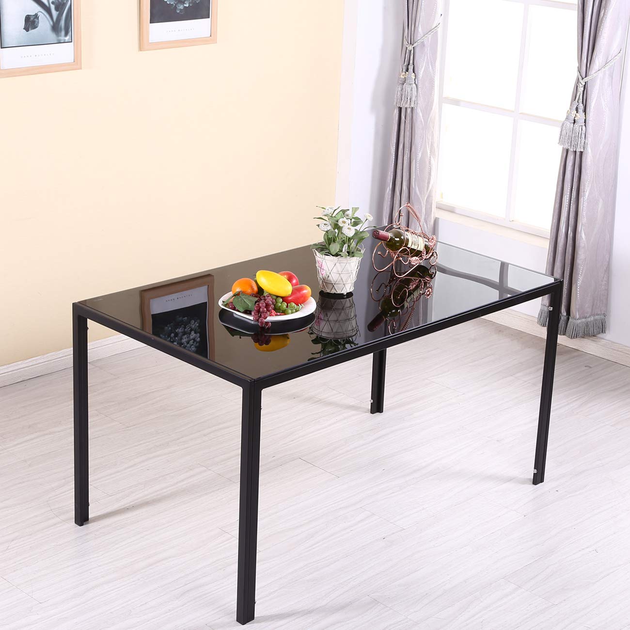 Modern Rectangle Glass Dining Table - Minimalist Kitchen Table for 4 People | Perfect for Small Spaces, Apartments & Contemporary Dining Rooms