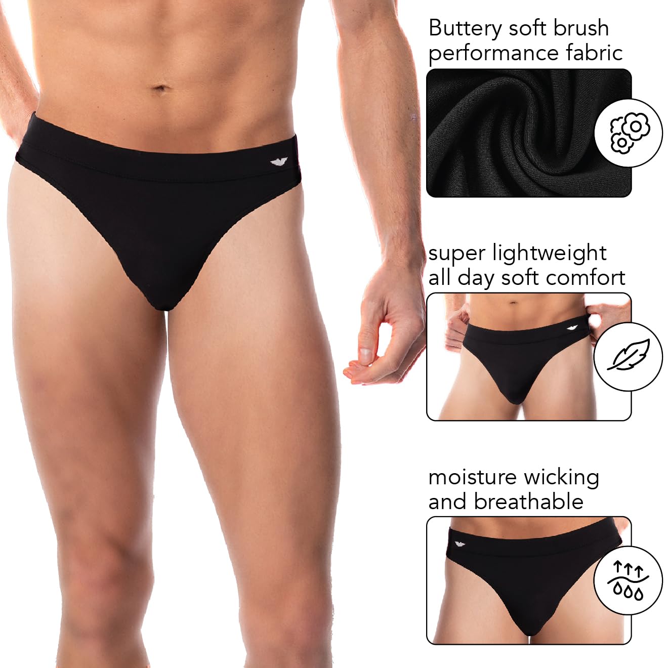 AMERICAN HEAVEN Men's 6 Pack Thong Underwear - Breathable Microfiber T-Back Underwear for Workout, Gym & Active Lifestyle | Comfortable Stretch Bikini Thongs for Men