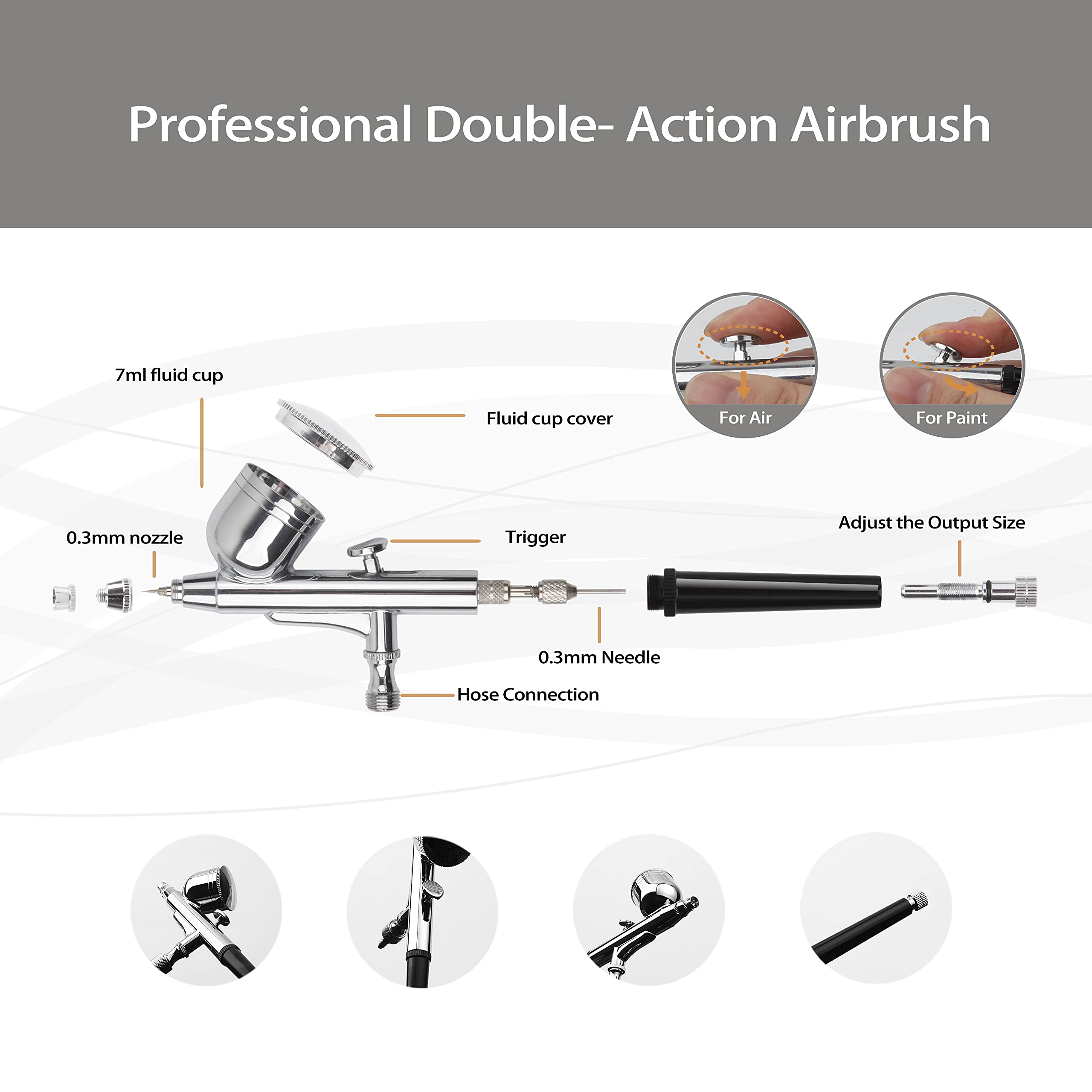 Timbertech AS-186K Airbrush Kit with Compressor - Professional Airbrush Gun, Hose, Cleaning Brush & Paints Set for Hobbyists, Artists & Graphic Design | Perfect for Model Painting, T-Shirt Design & DIY Crafts