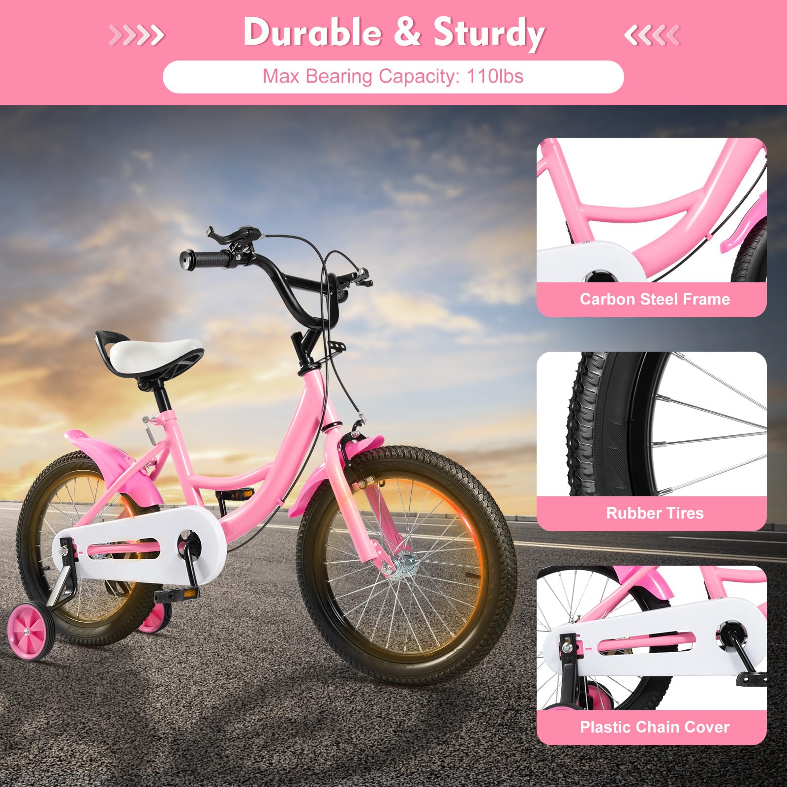 ATNHYRUHD 16 Inch Kids Bike for Boys & Girls Ages 5-8 Years - Adjustable Training Wheels, Lightweight Aluminum Frame - Perfect for Neighborhood Rides, Park Adventures & Learning to Ride