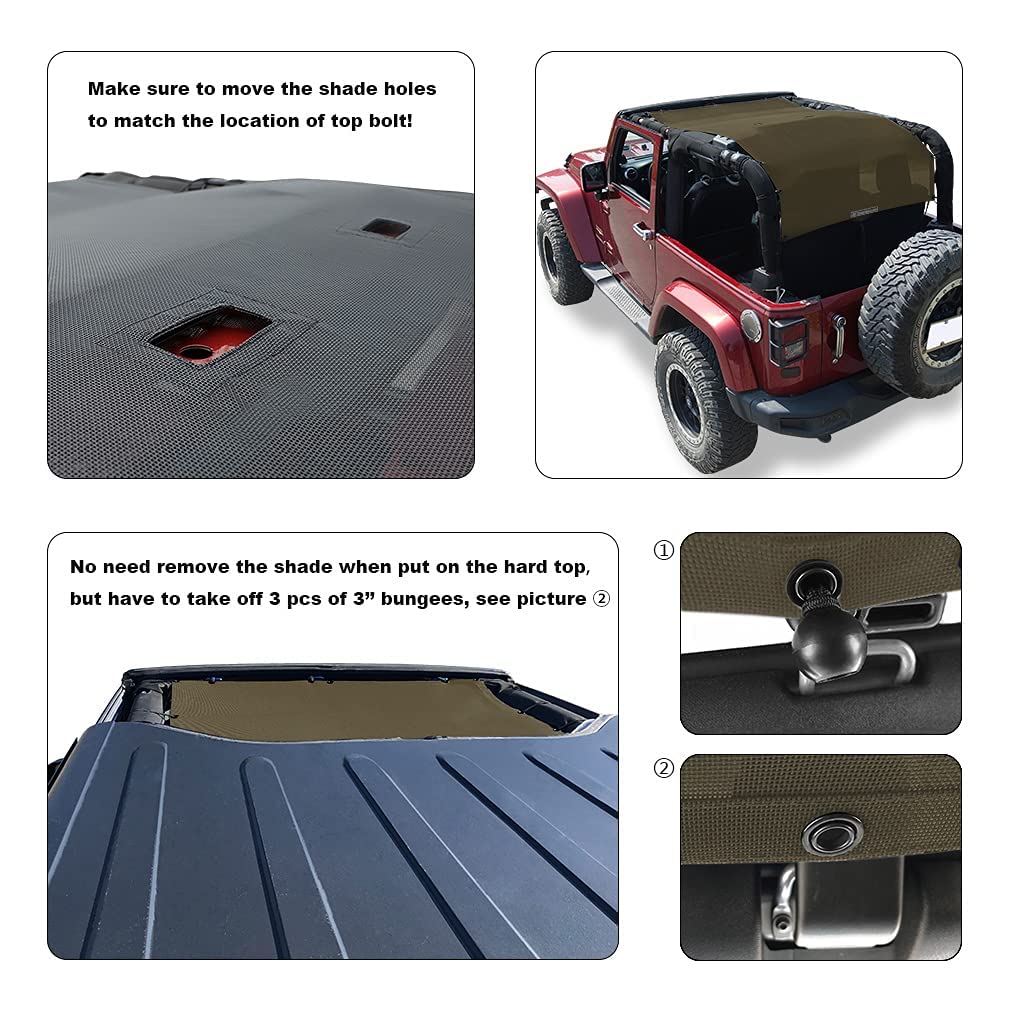 Shadeidea JK Sun Shade Top for Jeep Wrangler JKU (2007-2018) - Soft Mesh Roof Cover, Wind Noise & UV Protection, 10-Year Warranty, 2-Door, Tank Green, Full Length Front/Rear/Back - Perfect for Off-Roading, Beach Trips & Summer Driving