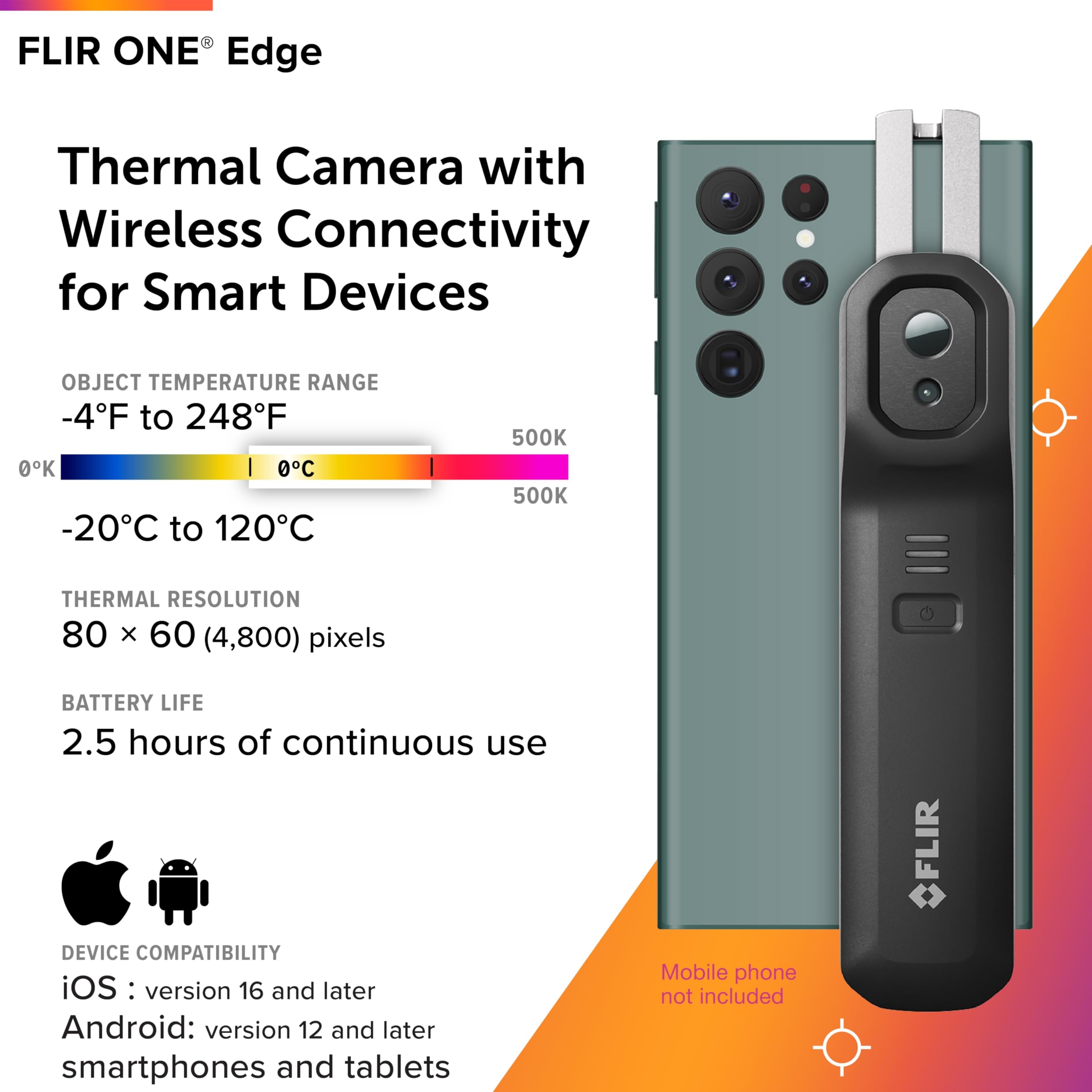FLIR ONE Edge - Wireless Bluetooth Thermal Imaging Camera for Smartphones | Compatible with iOS & Android | Home Inspection, HVAC, Electrical & Outdoor Adventures