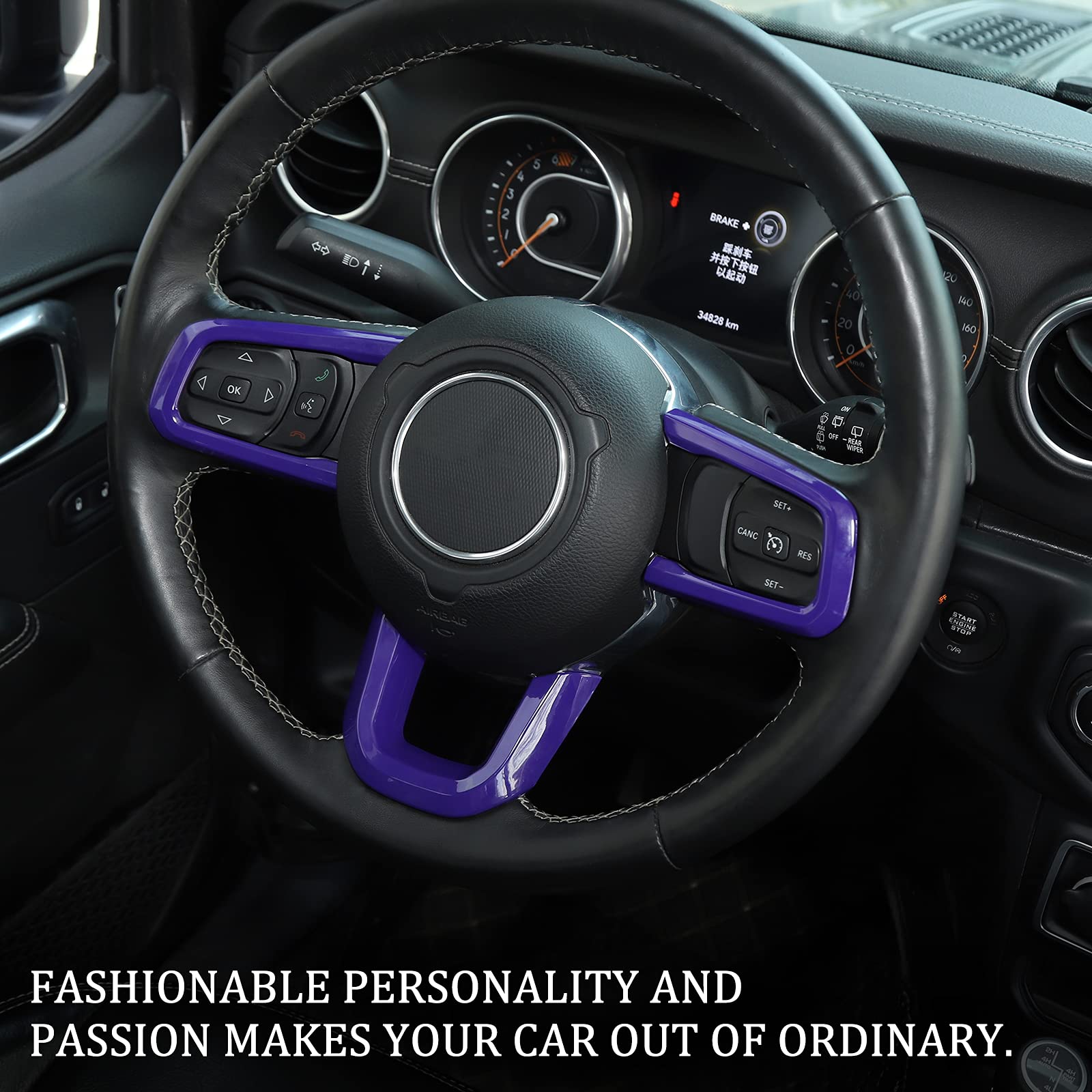 Premium Jeep Wrangler JL & Gladiator JT Steering Wheel Cover - Purple Leather Interior Accessory for 2018-2021 Jeep Wrangler JL & 2020-2021 Gladiator JT | Enhanced Grip & Style for Off-Road Adventures & Daily Commutes